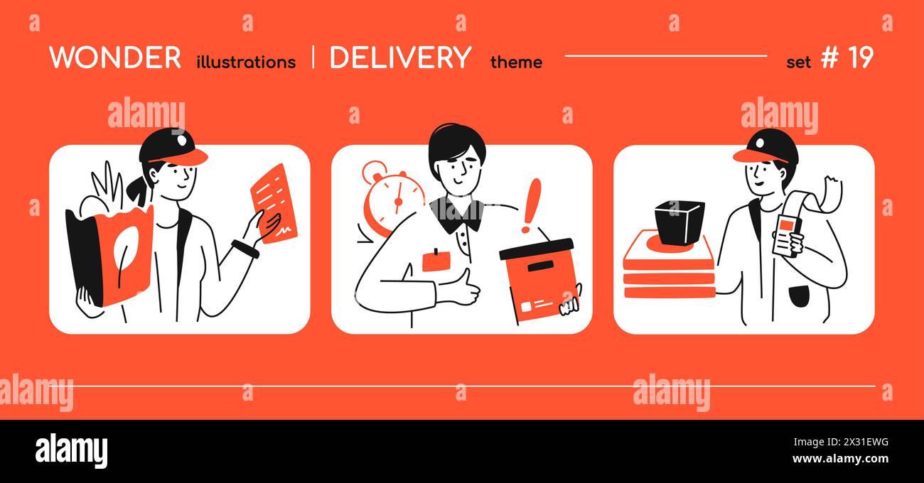 Livraison de nourriture et de marchandises - illustration de style de conception de ligne Illustration de Vecteur