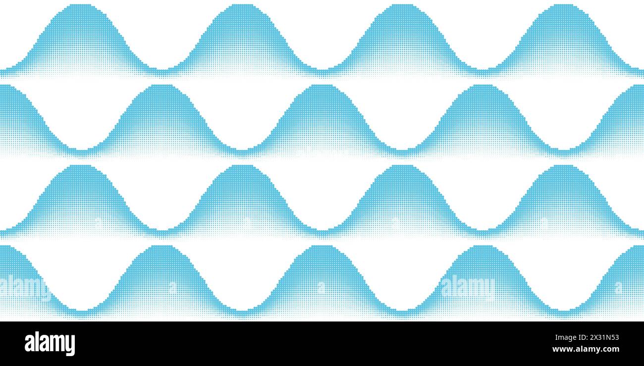Vagues d'eau demi-ton bleues sur fond blanc motif sans couture. Jeu d'ordinateur plat 16bit bg. Texture sans couture mer ou océan. Illustration vectorielle dans Re Illustration de Vecteur