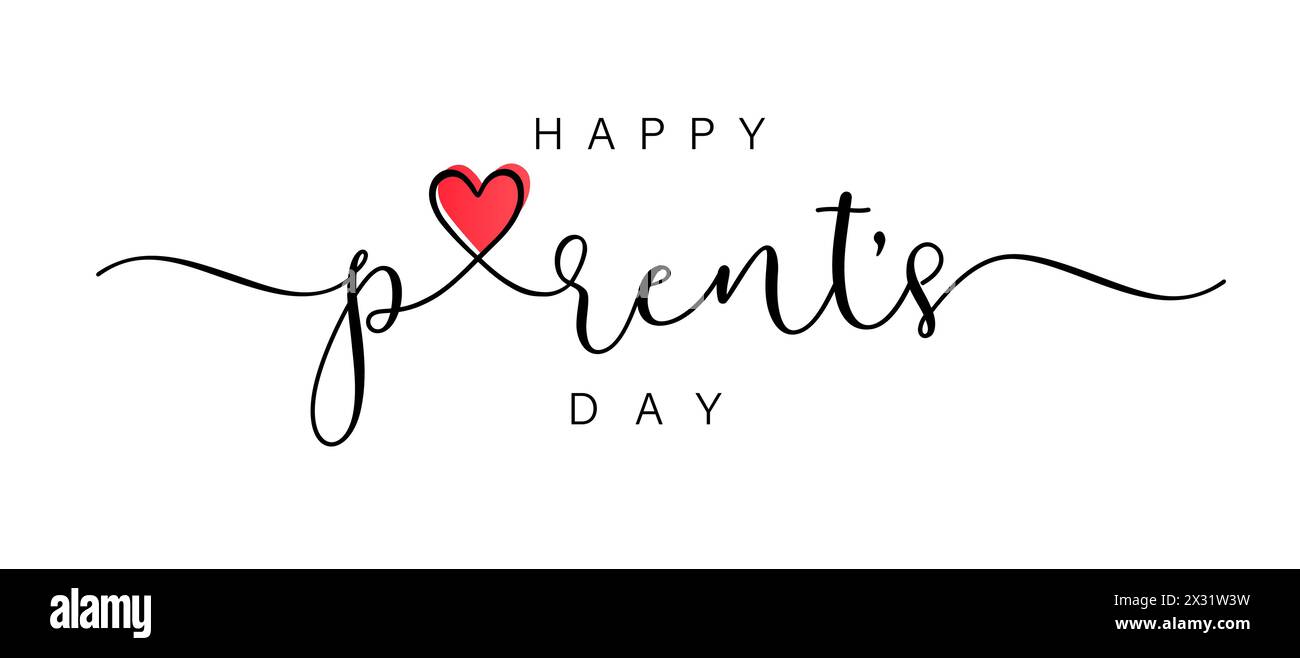 Happy parent's Day souhaite la calligraphie et gribouille le cœur. Phrase manuscrite avec design vectoriel de carte de voeux de lettrage élégant Illustration de Vecteur