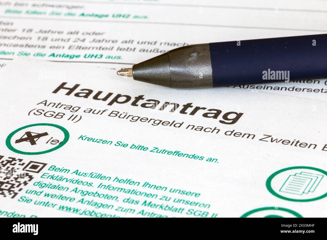 Image symbolique du revenu du citoyen (Allemagne) : gros plan du formulaire de l'Agence fédérale pour l'emploi Banque D'Images