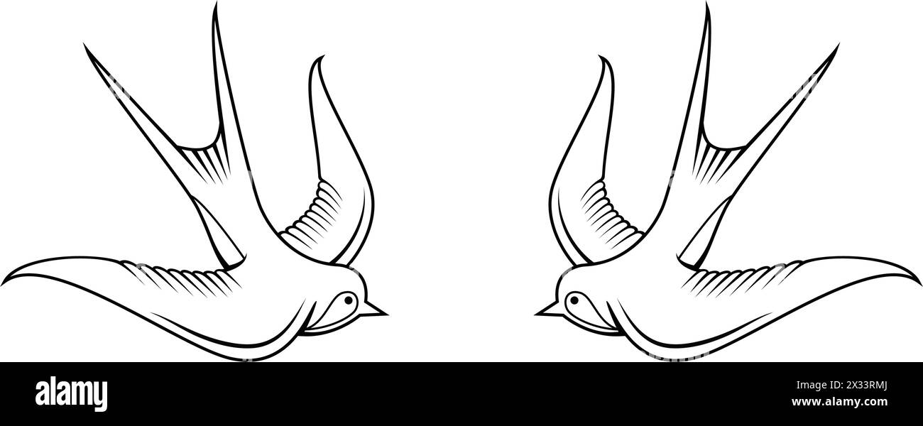 conception classique de tatouage d'hirondelles jumelles d'oiseaux isolé sur vecteur de fond transparent Illustration de Vecteur