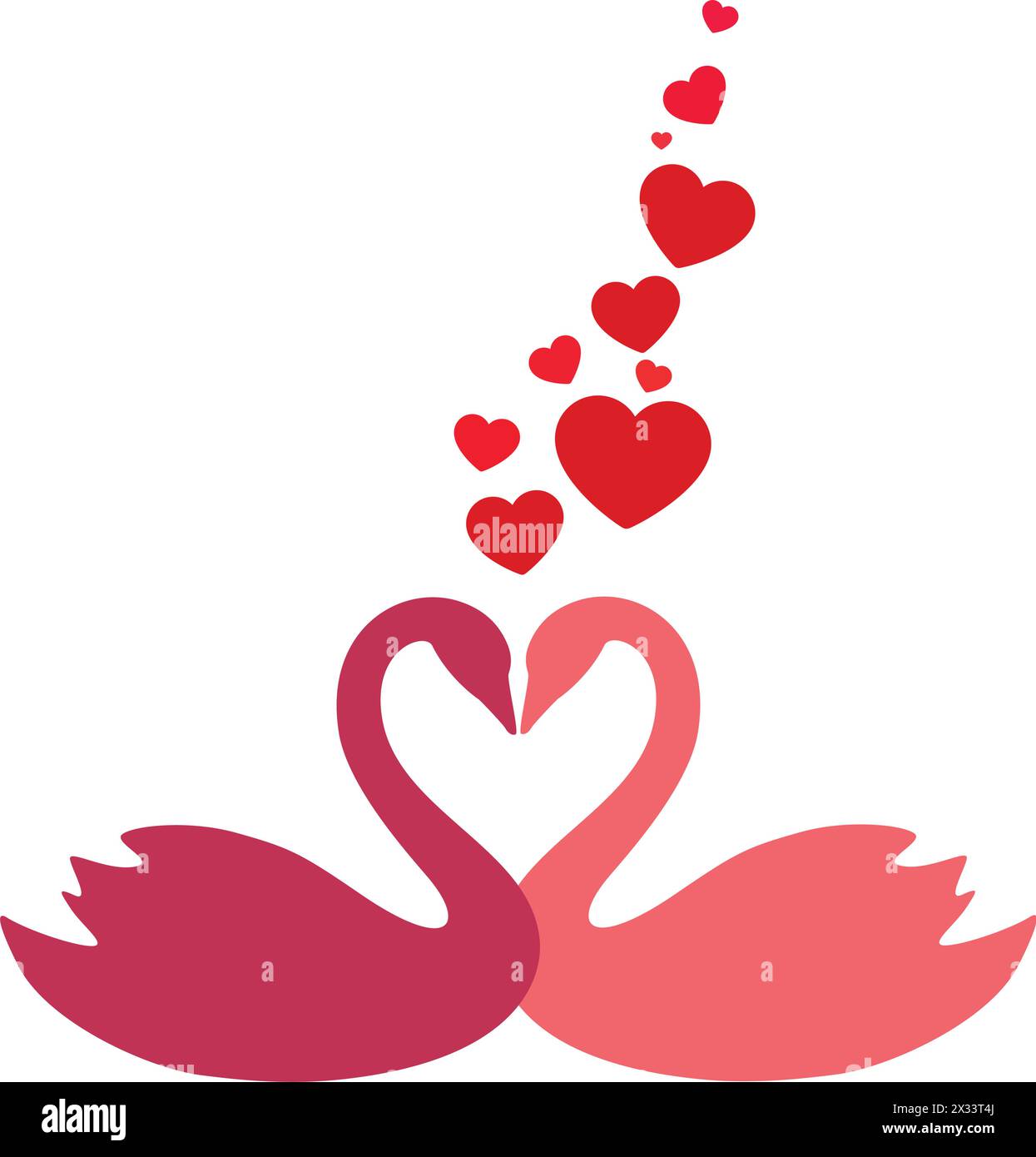 classique élégant couple de cygnes jumeaux silhouette formes formant coeur d'amour de valentines avec vecteur de coeur rouge flottant montant isolé sur backgr transparent Illustration de Vecteur