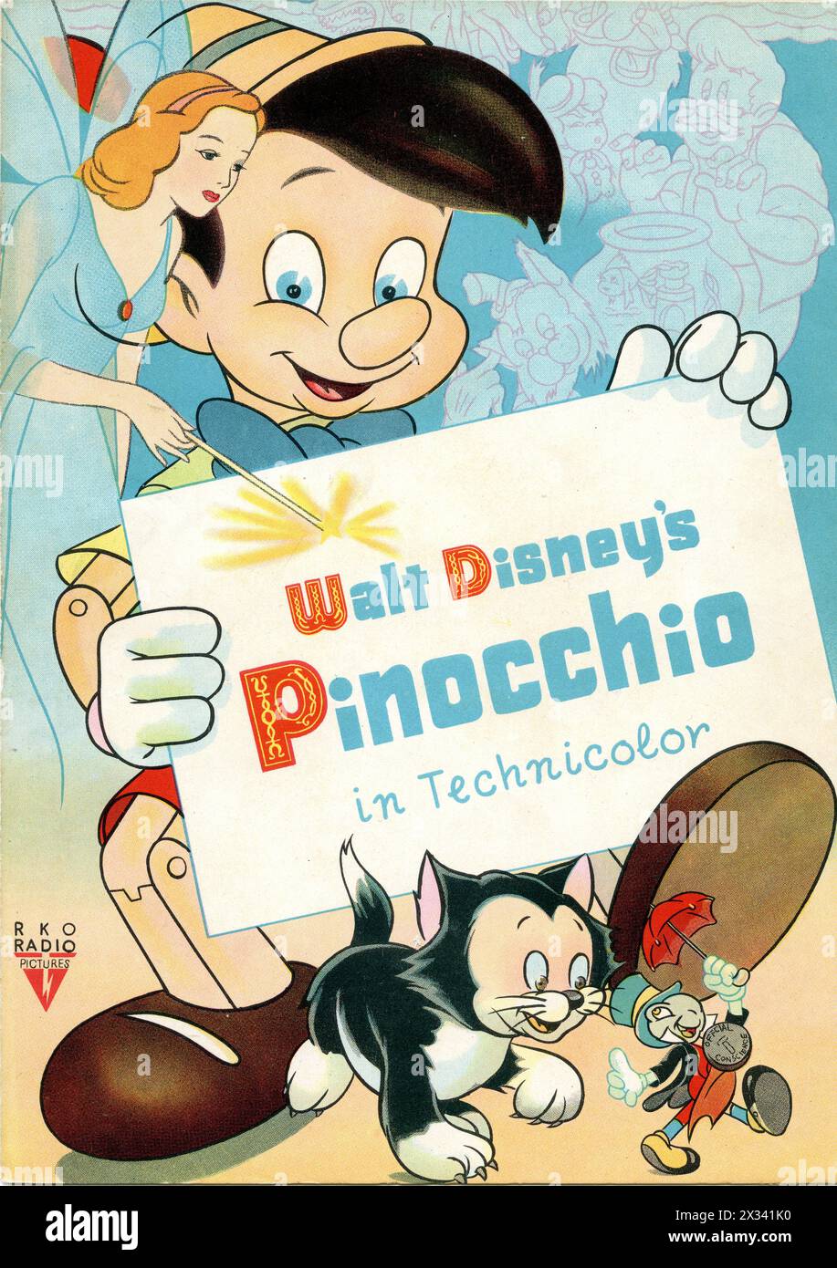 Couverture du magazine japonais pour le dessin animé complet de WALT DISNEY avec PINOCCHIO 1940 Story CARLO COLLODI Walt Disney Productions / RKO Radio Pictures Banque D'Images