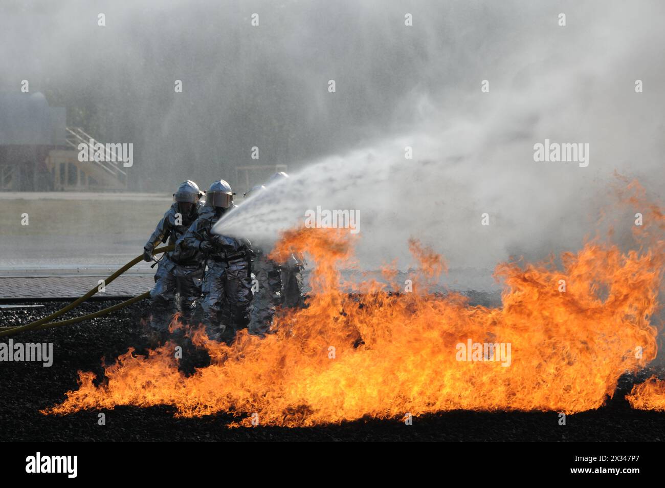 Formation des pompiers, aéroport DFW Banque D'Images