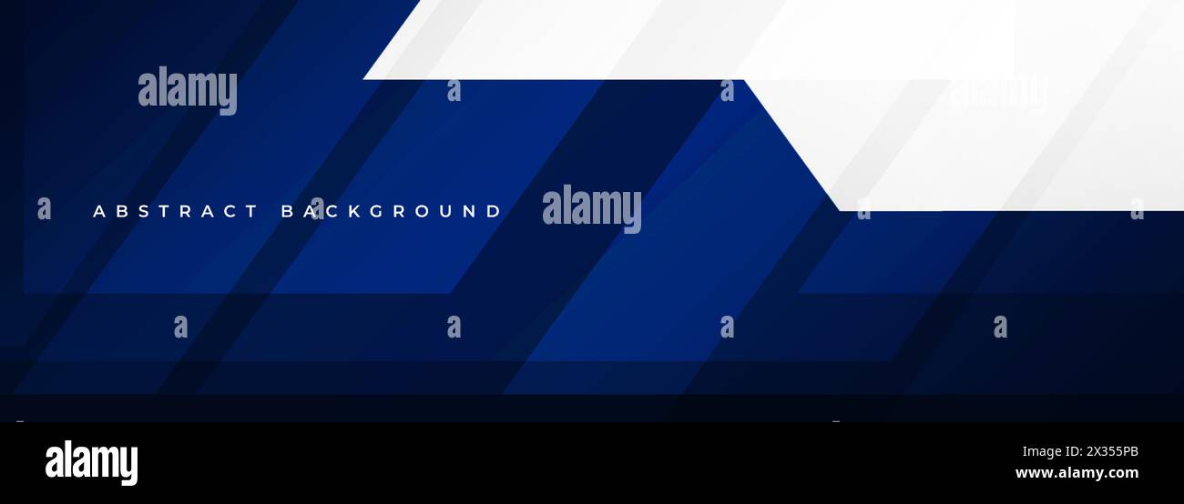 Modèle de bannière large moderne bleu et blanc abstrait avec des formes géométriques. Fond abstrait bleu foncé et blanc. Illustration vectorielle Illustration de Vecteur