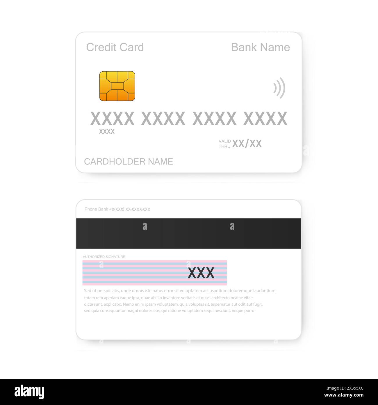 Modèle de carte bancaire blanche ou maquette sur fond blanc. Carte de crédit en plastique. Illustration de Vecteur