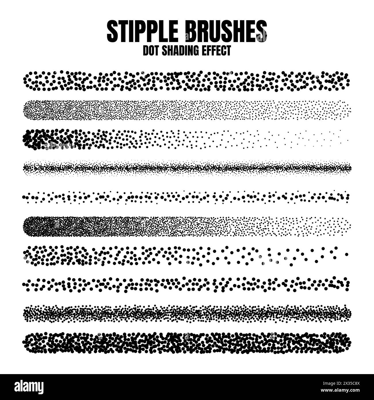 Pinceau dispersé à stipple, dessin à l'encre et texturation. Dégradé de fondu. Pointillés, dessin dotwork, ombrage à l'aide de points. Effet de désintégration des demi-tons Illustration de Vecteur