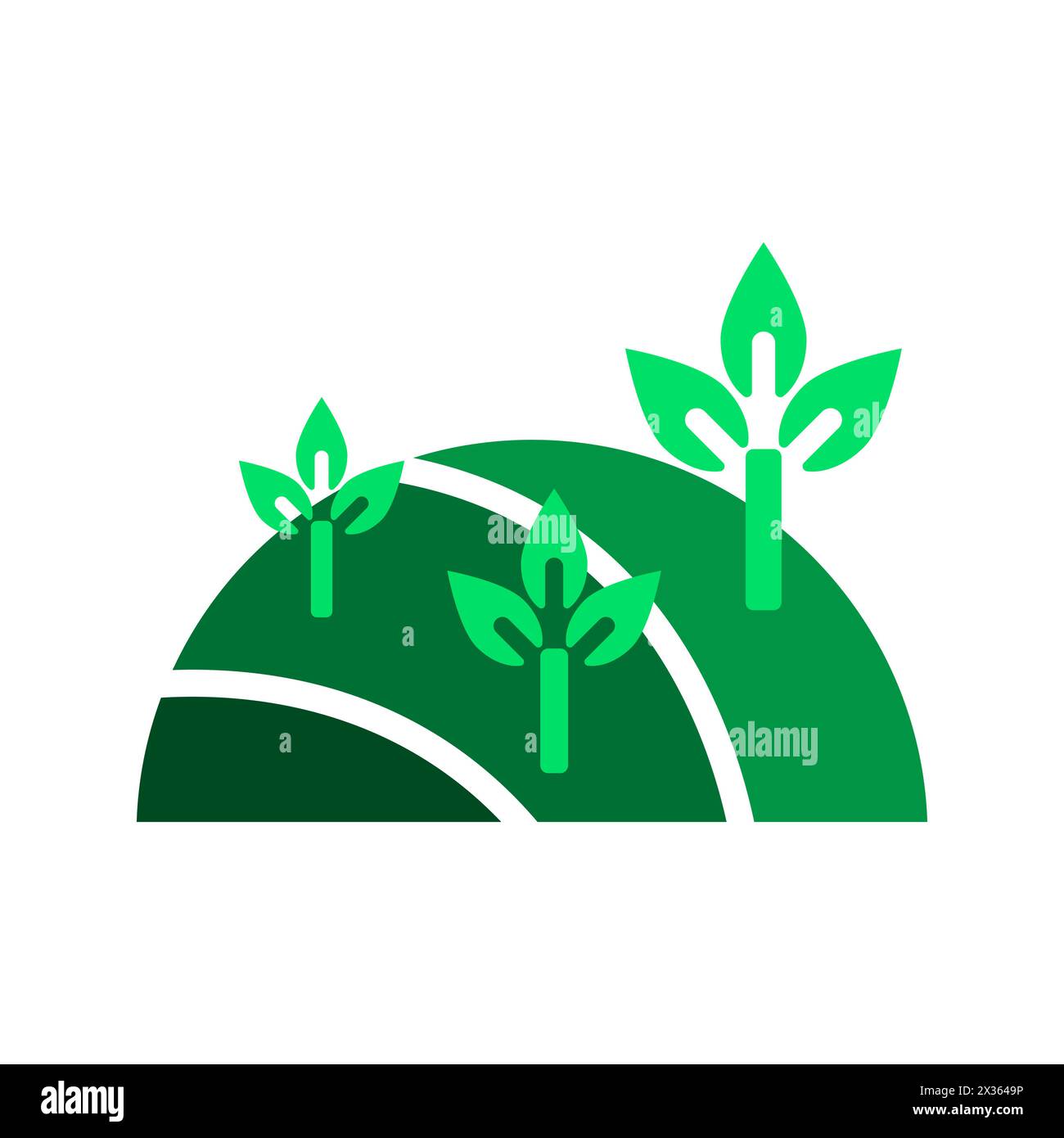 Des collines verdoyantes font germer une nouvelle vie. La croissance écologique symbolise le renouvellement. Message de protection de la terre transmis. Illustration vectorielle. SPE 10. Illustration de Vecteur