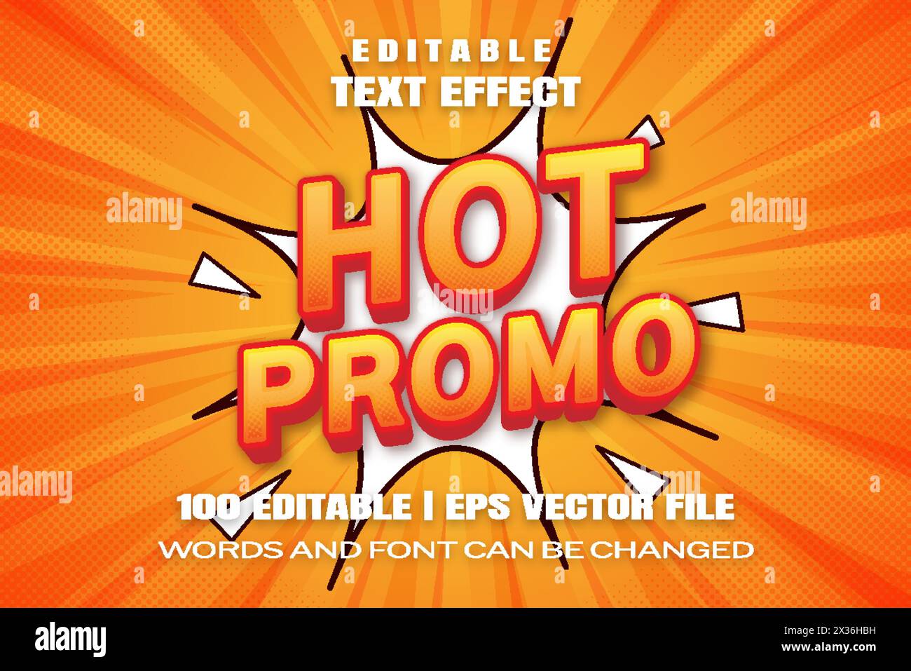 Effets de texte modifiables Hot Promo , mots et police peuvent être changés Illustration de Vecteur