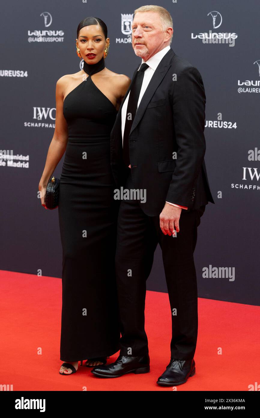 Madrid, Espagne. 22 avril 2024. Lilian Monteiro et Boris Becker posent sur le tapis rouge pendant que Montblanc présente les Laureus World Sports Awards 2024 au Palacio de Cibeles à Madrid. Crédit : SOPA images Limited/Alamy Live News Banque D'Images