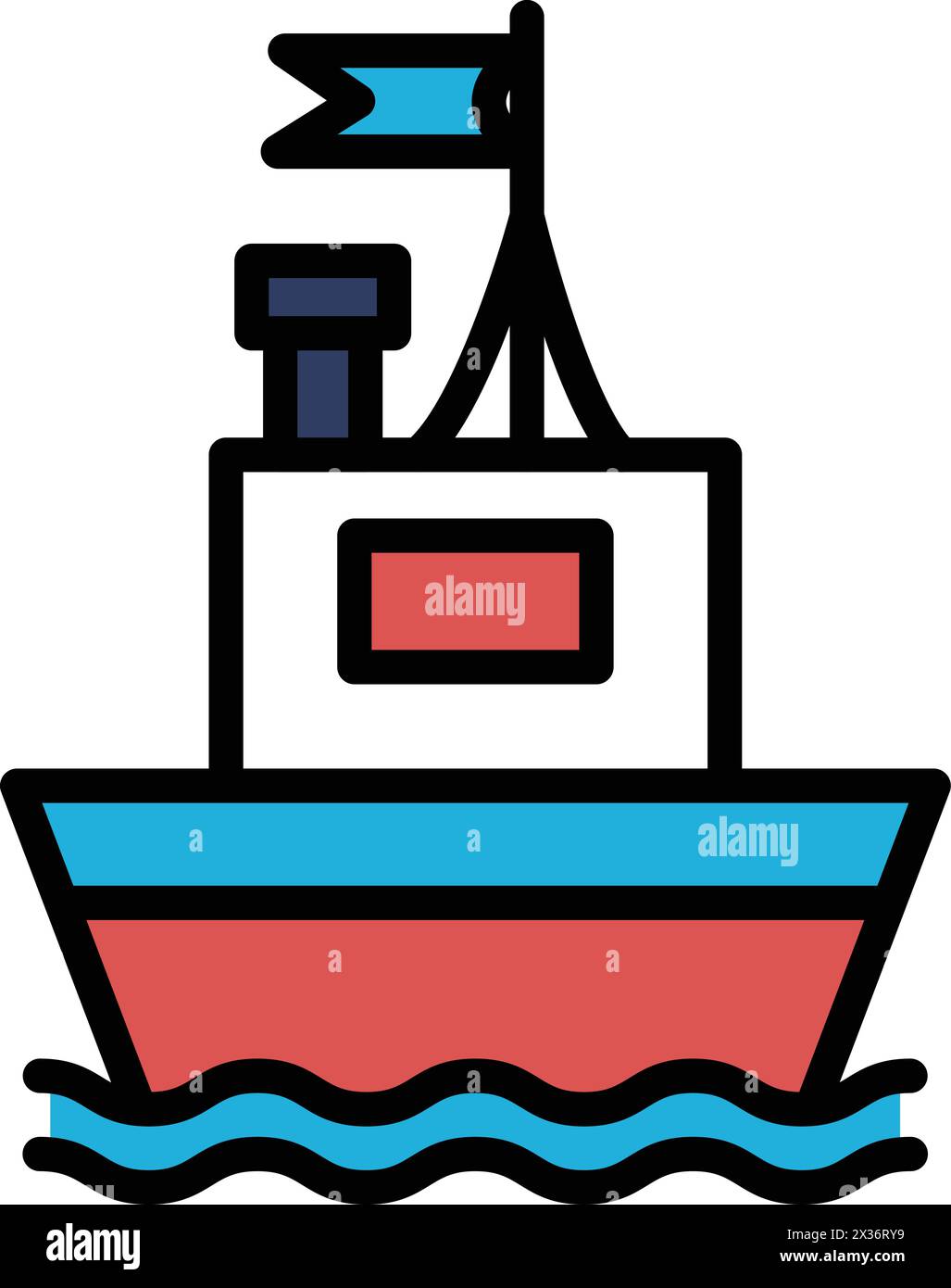 Un bateau flotte sur l'eau avec un drapeau sur le dessus. Le drapeau est blanc et rouge Illustration de Vecteur