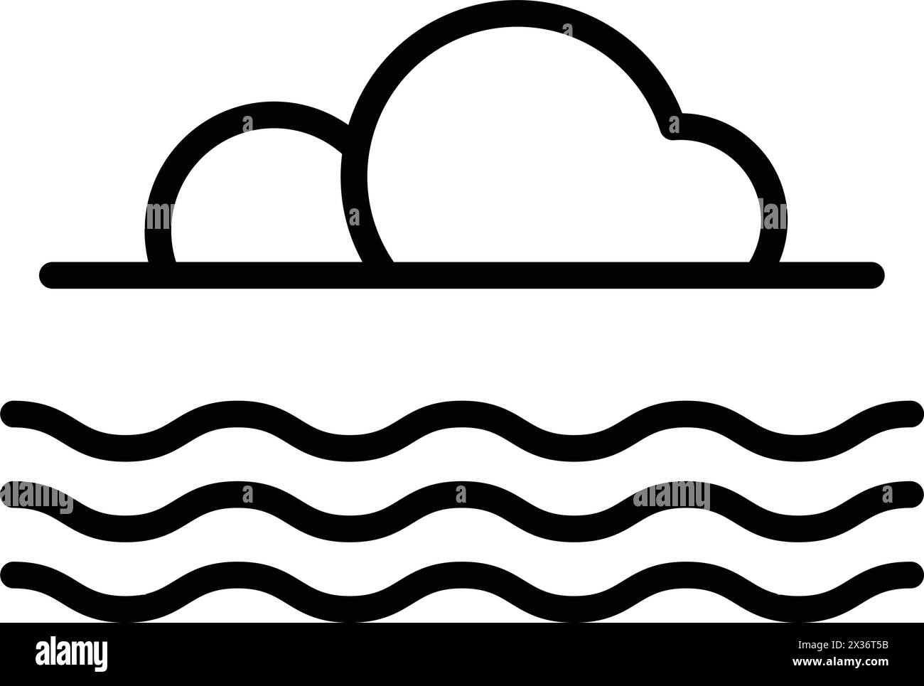 Dessin en noir et blanc d'un ciel nuageux avec un plan d'eau au premier plan. Le ciel est rempli de nuages, et l'eau est agitée. La scène est calibrée Illustration de Vecteur