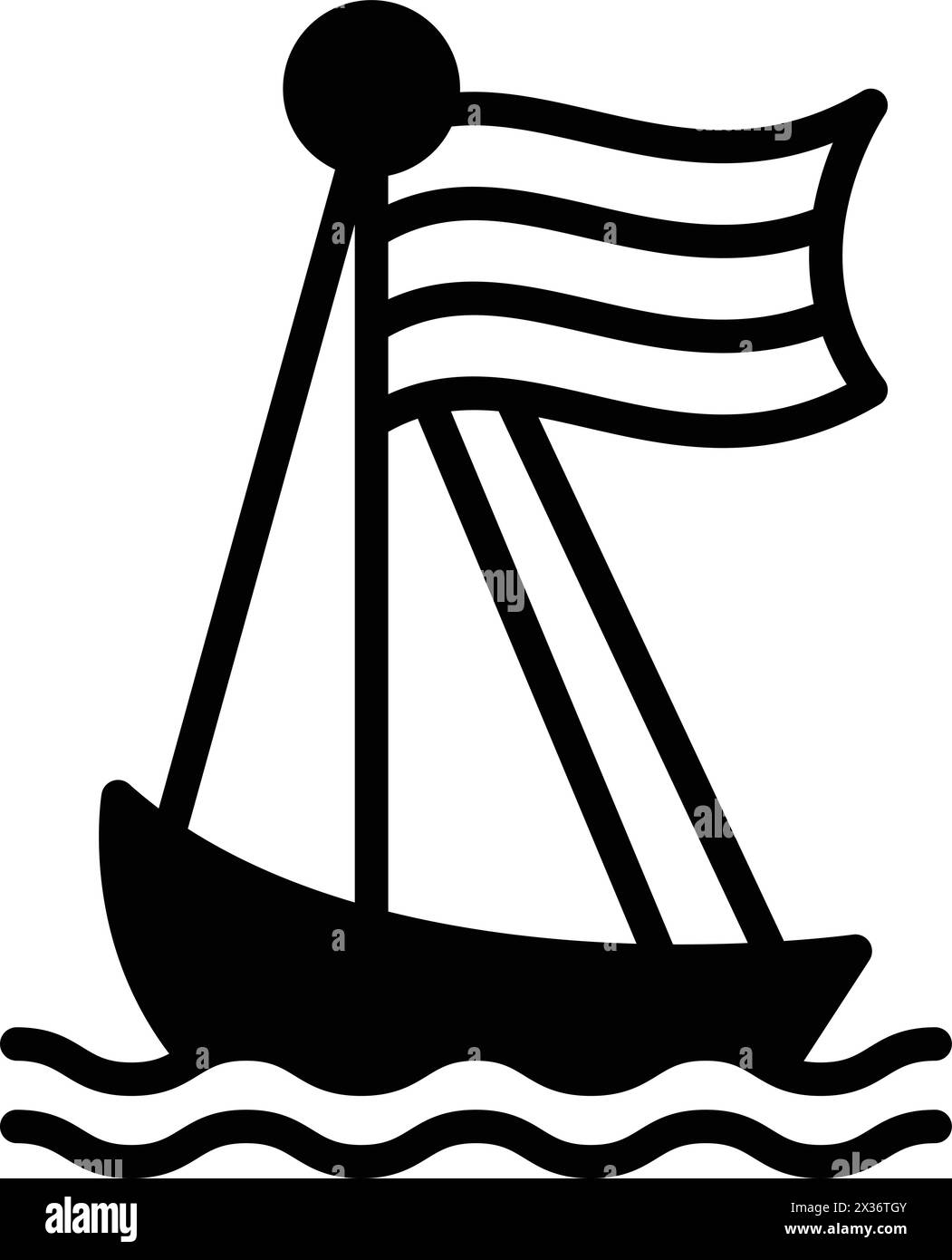 Dessin noir et blanc d'un voilier. Le bateau est petit et a un drapeau sur le dessus. Le bateau est positionné au centre de l'image Illustration de Vecteur
