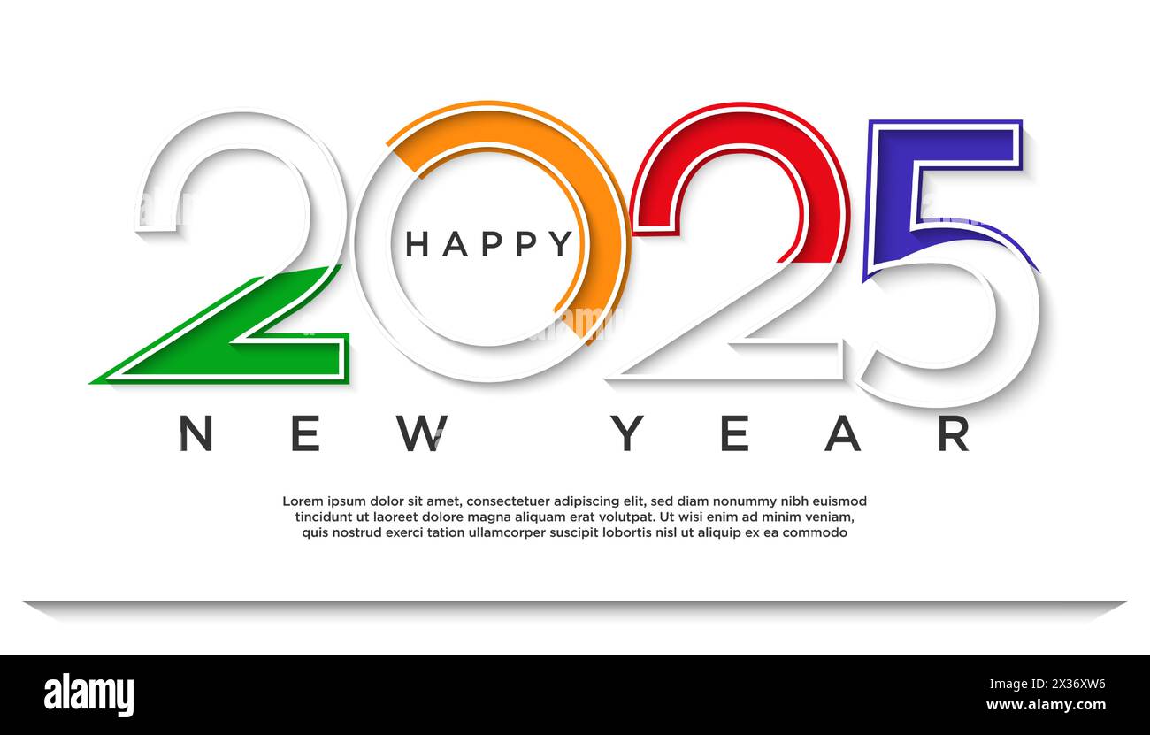 Élégant et moderne 2025 bonne année avec des couleurs vives design premium pour discours, bannière, affiche, calendrier ou publication sur les médias sociaux. 2025. Illustration de Vecteur