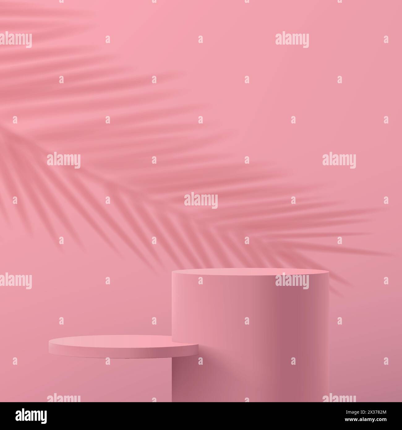 scène abstraite minimaliste 3d dans des couleurs rose pastel. Bannière avec podiums cylindriques vides pour démonstration de produit, cosmétiques, maquette publicitaire. Illustration de Vecteur