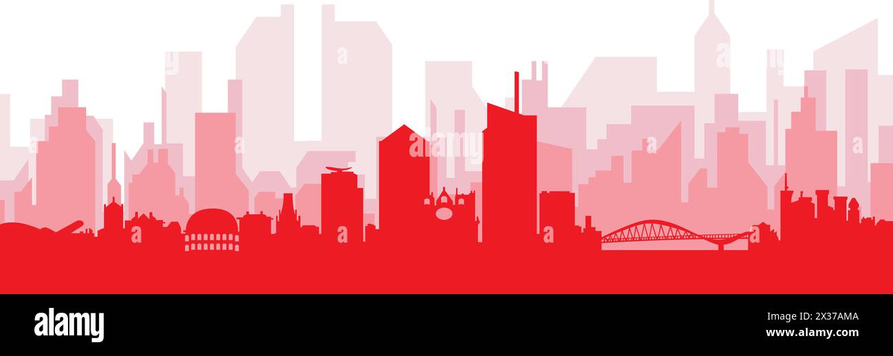 Affiche rouge panoramique de LYON, FRANCE Illustration de Vecteur