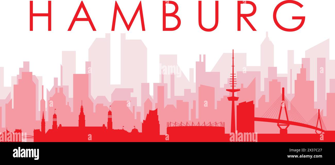 Affiche rouge panoramique de la ville de HAMBOURG, ALLEMAGNE Illustration de Vecteur