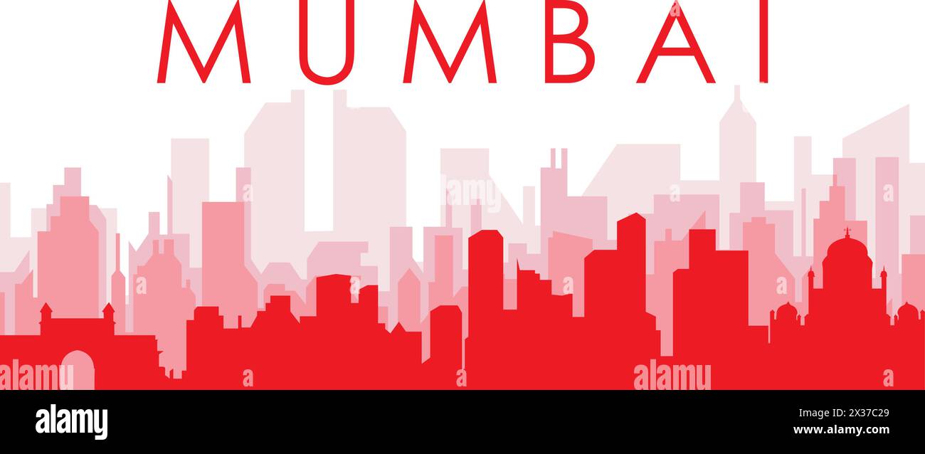 Affiche rouge panoramique de la ville de MUMBAI, INDE Illustration de Vecteur