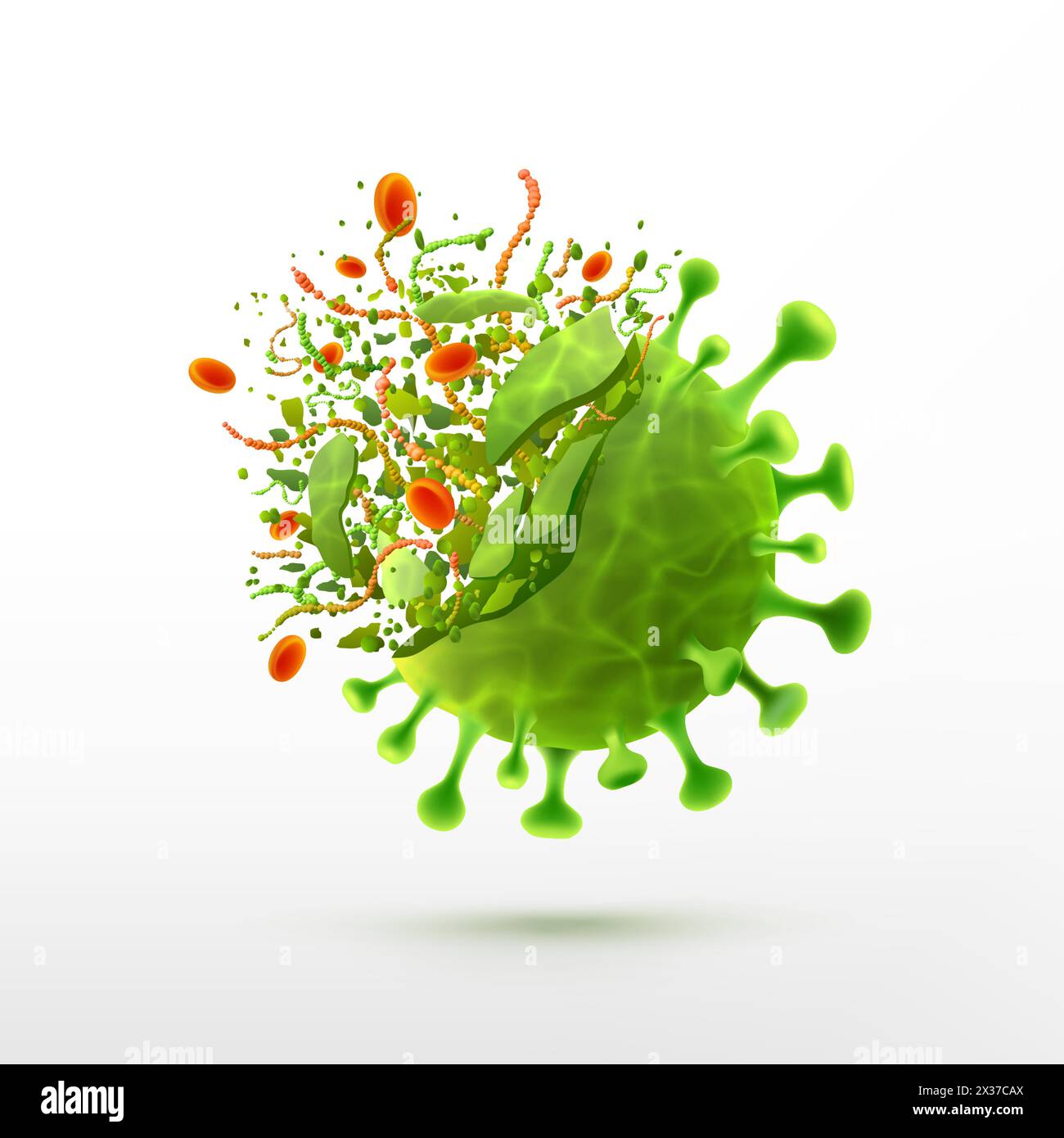 Vecteur de destruction de virus sur fond blanc.bactéries germes micro-organisme cellule de virus.Corona virus SARS COV 2,2019 nCoV concept de destruction de virus.CO Illustration de Vecteur