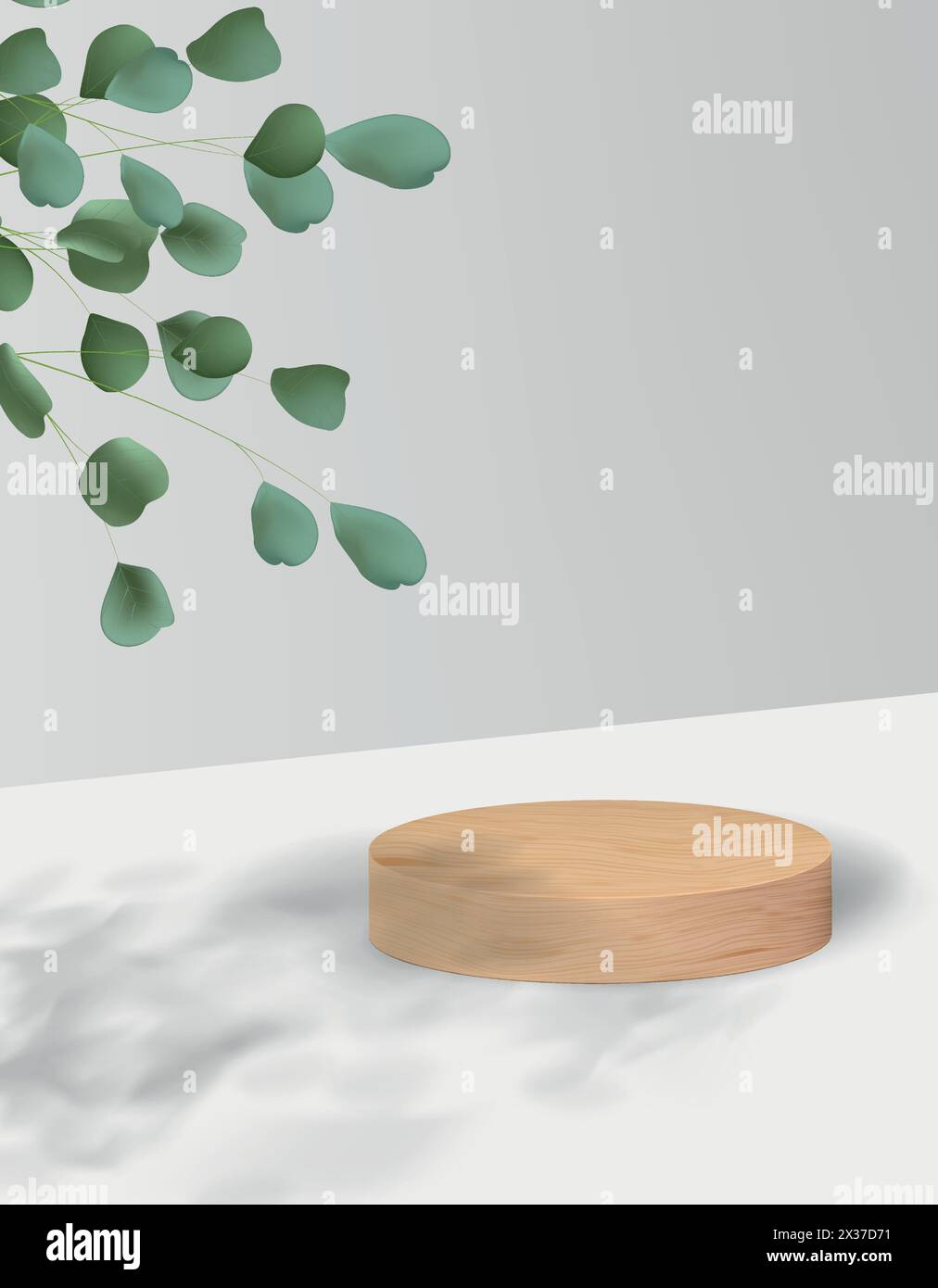 Fond abstrait dans un style minimaliste avec plate-forme en bois. Podium réaliste vide pour la démonstration du produit avec plante sur fond. Illustration de Vecteur
