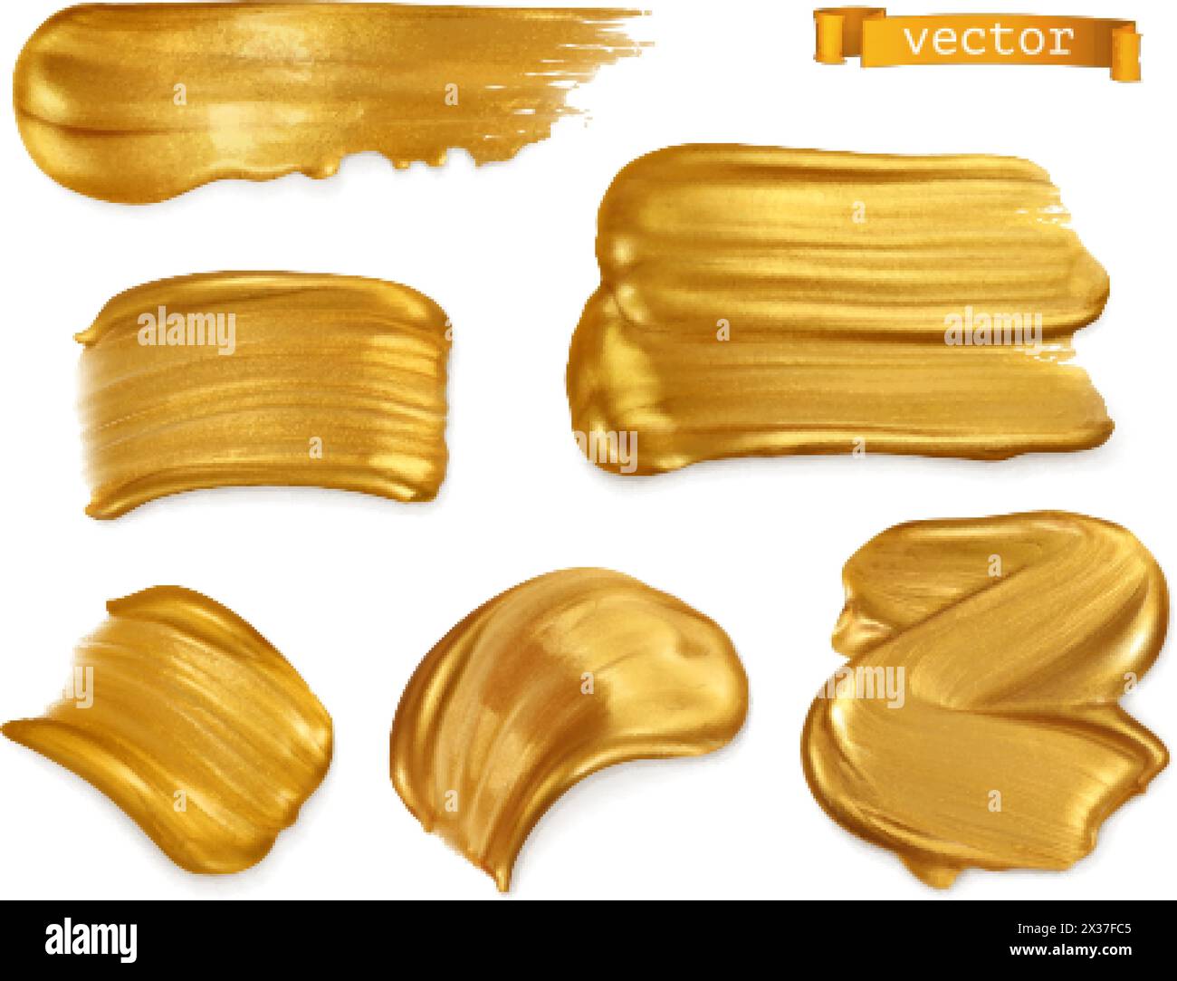 Tache de peinture dorée, ensemble réaliste de vecteur 3D. Illustration de Vecteur