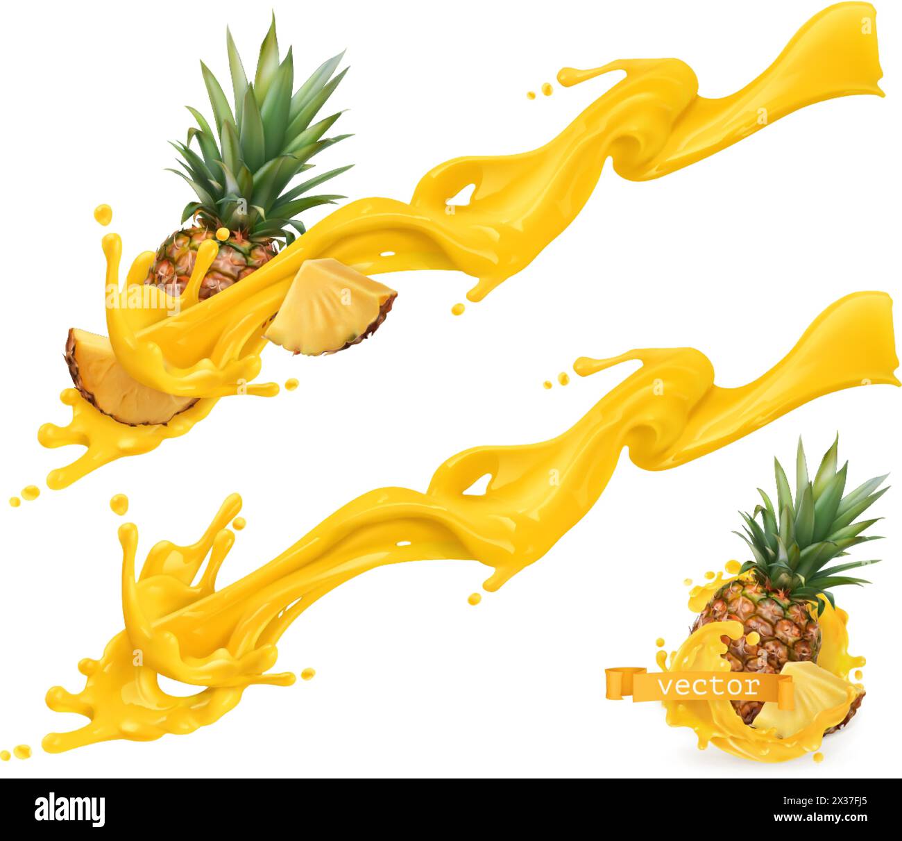 Éclaboussure douce jaune et ananas. illustration vectorielle réaliste 3d. Illustration de Vecteur