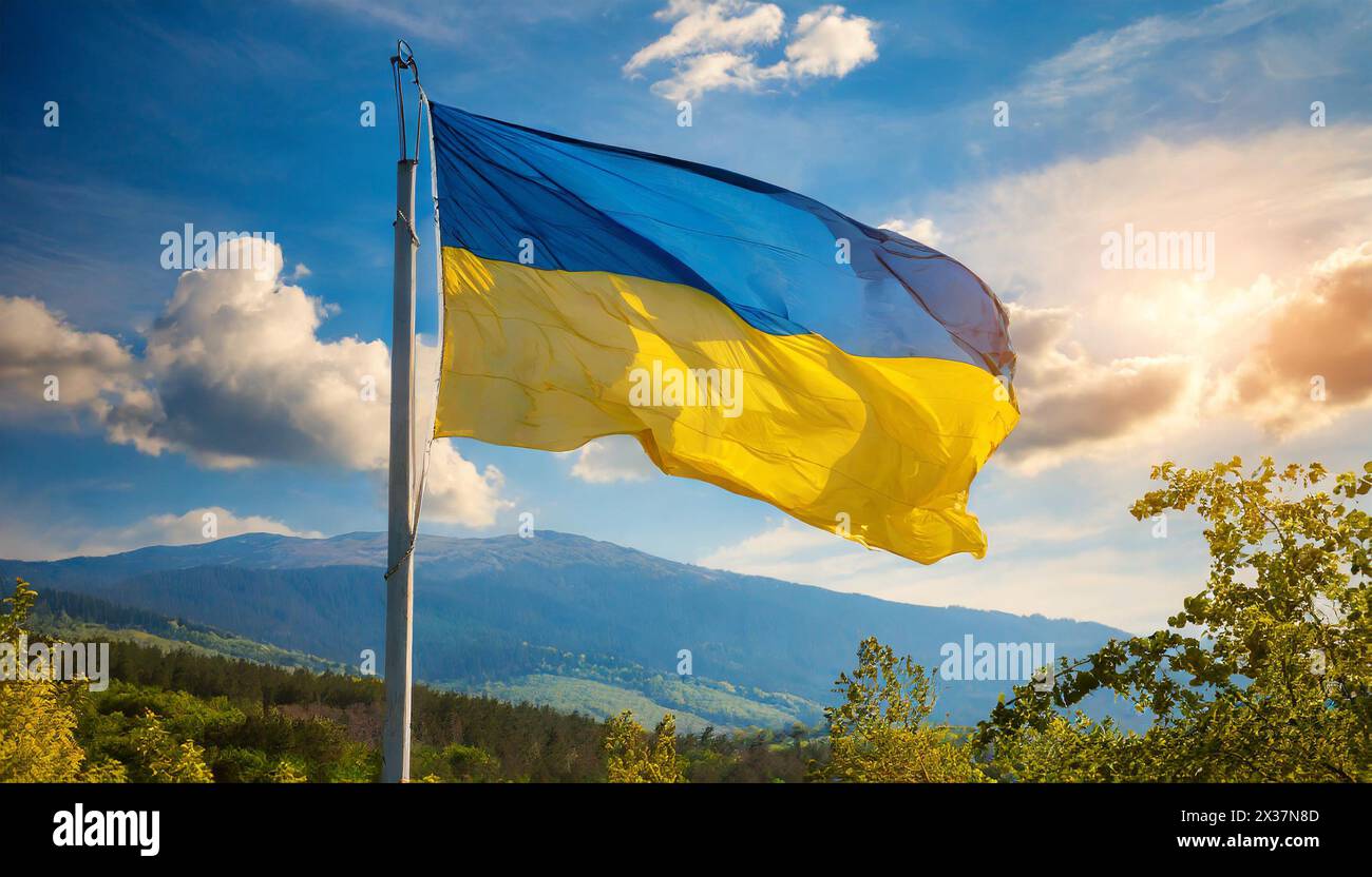 Die Fahne der Ukraine flattert im Wind Banque D'Images