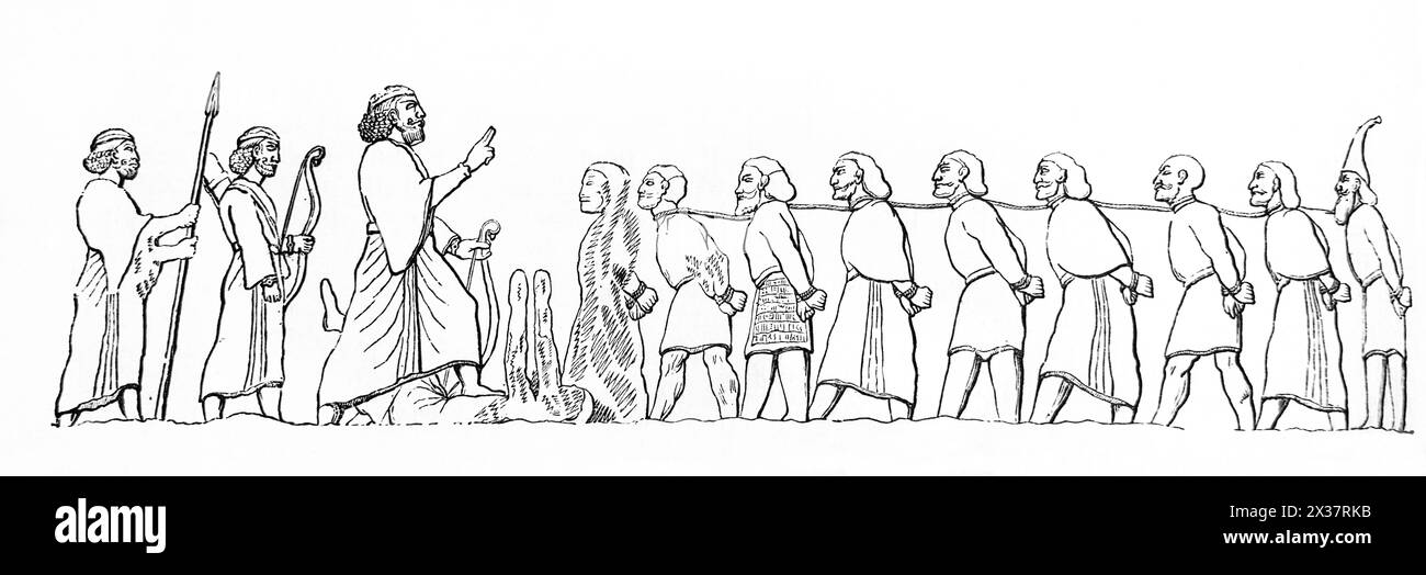Gravure sur bois de la sculpture de captivité dans les médias sur la surface rocheuse entre Babylone et Hamadan qui est censé être Ecbatana l'ancienne capitale Banque D'Images