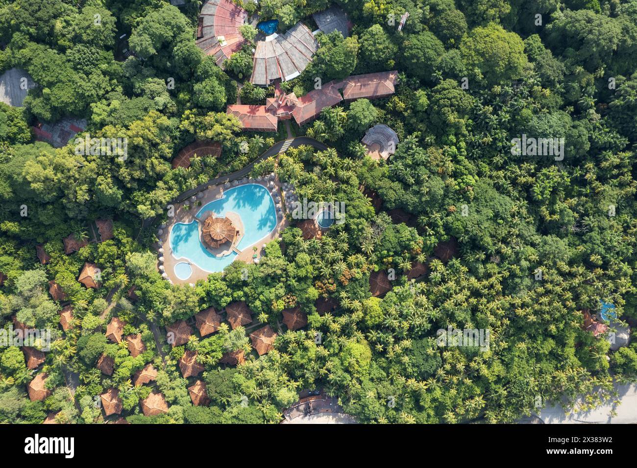 Hôtel dans la nature de palmier vert fond de drone aérien vue Banque D'Images