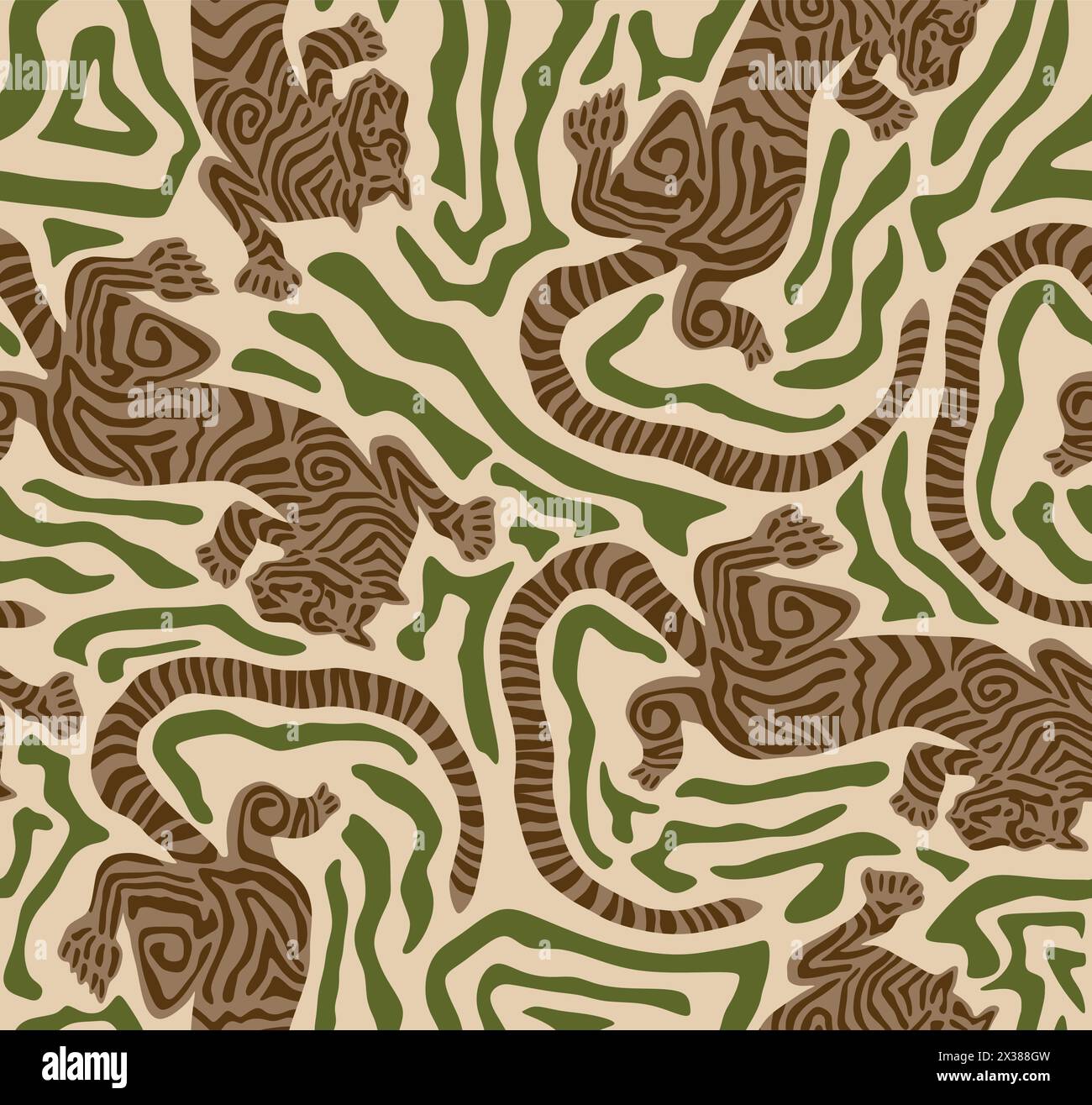 Tiger Art Seamless Pattern sur fond beige illustration de papier peint vecteur, Safari Wildlife, Tiger Seamless Pattern, Tiger Print, animal Print Illustration de Vecteur