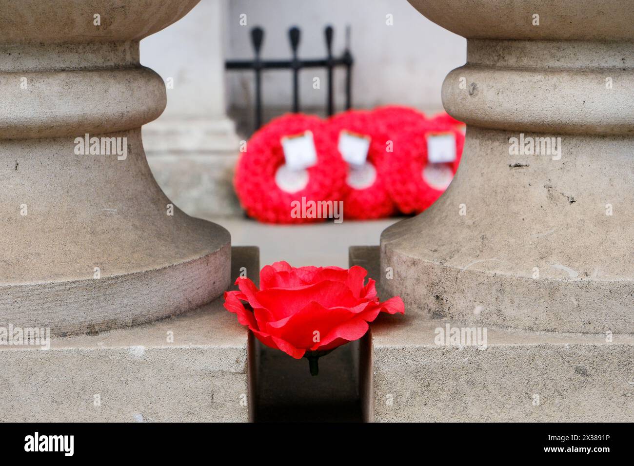 Cénotaphe, Whitehall, Londres, Royaume-Uni. 25 avril 2024. Couronnes Anzac Day posées au cénotaphe de Londres. Credit : Matthew Chattle/Alamy Live News Banque D'Images
