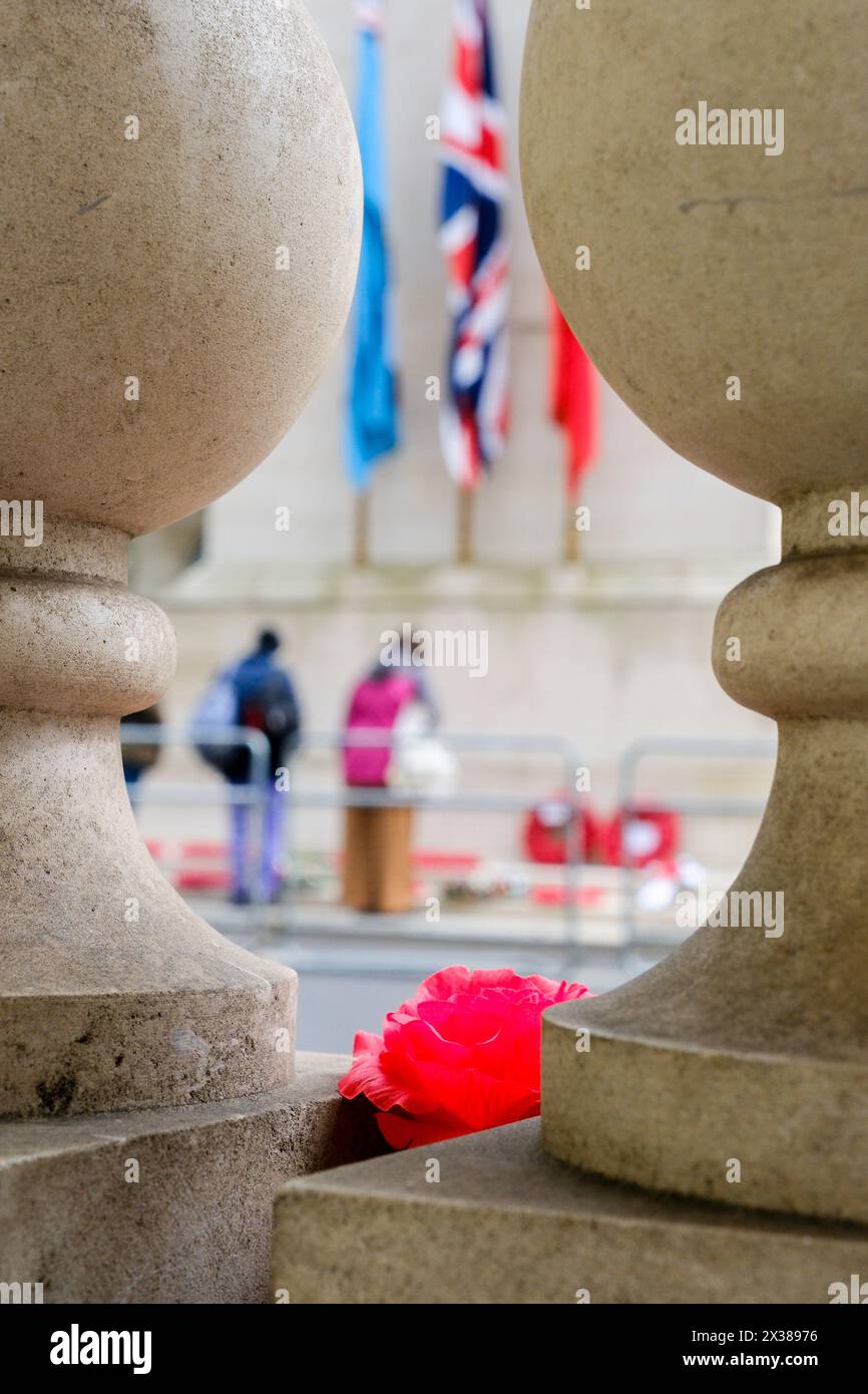 Cénotaphe, Whitehall, Londres, Royaume-Uni. 25 avril 2024. Couronnes Anzac Day posées au cénotaphe de Londres. Credit : Matthew Chattle/Alamy Live News Banque D'Images