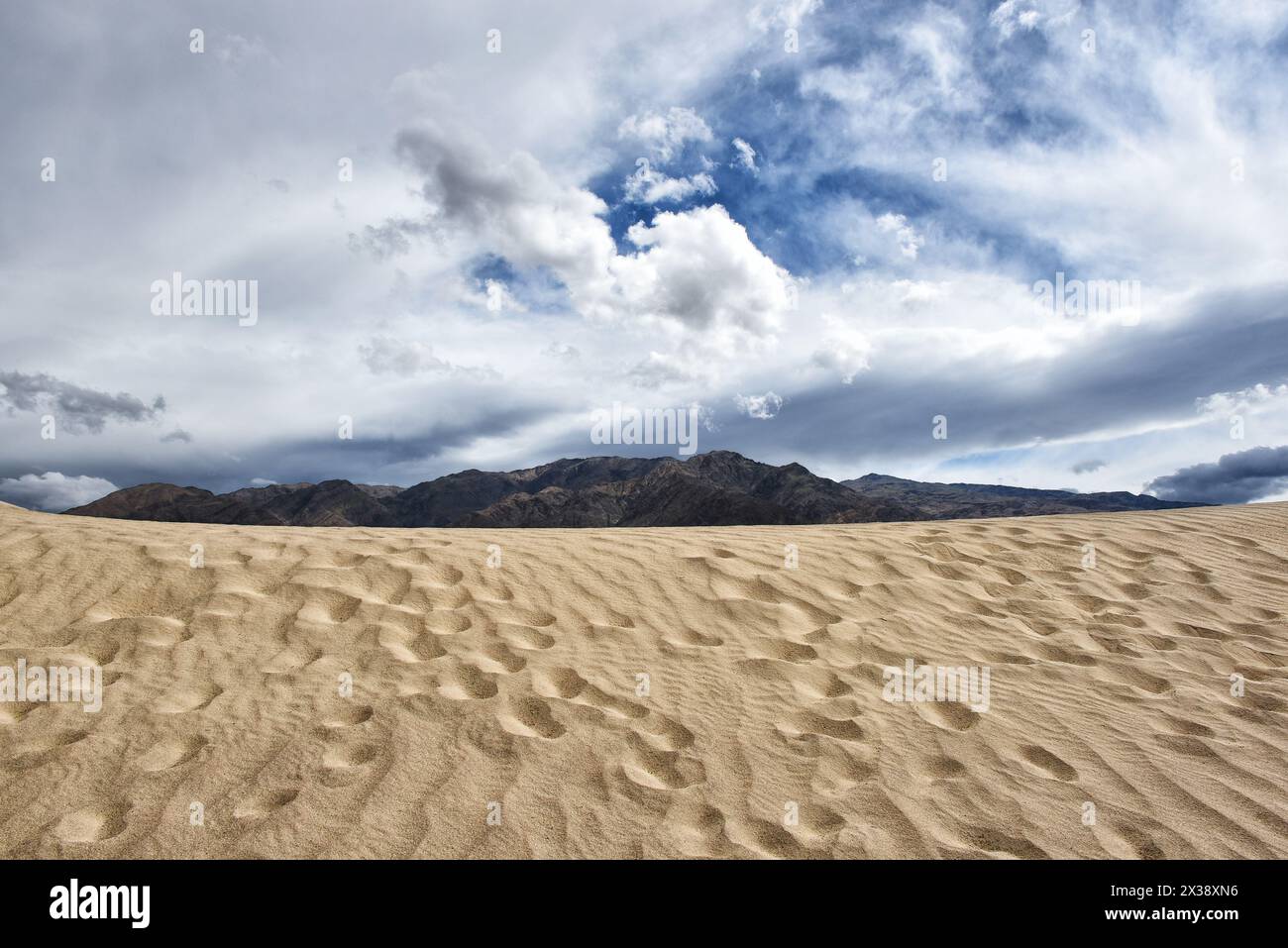 Empreintes de pas dans le sable aux dunes de sable de Mesquite Flats dans le parc national de la Vallée de la mort. Banque D'Images