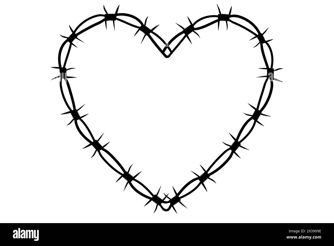 Fil Barb coeur cadre y2k tatouage bordure gothique Spiky punk imprimé isolé sur fond blanc. Forme de coeur de limite d'emo barbwire. Illustration vectorielle Illustration de Vecteur