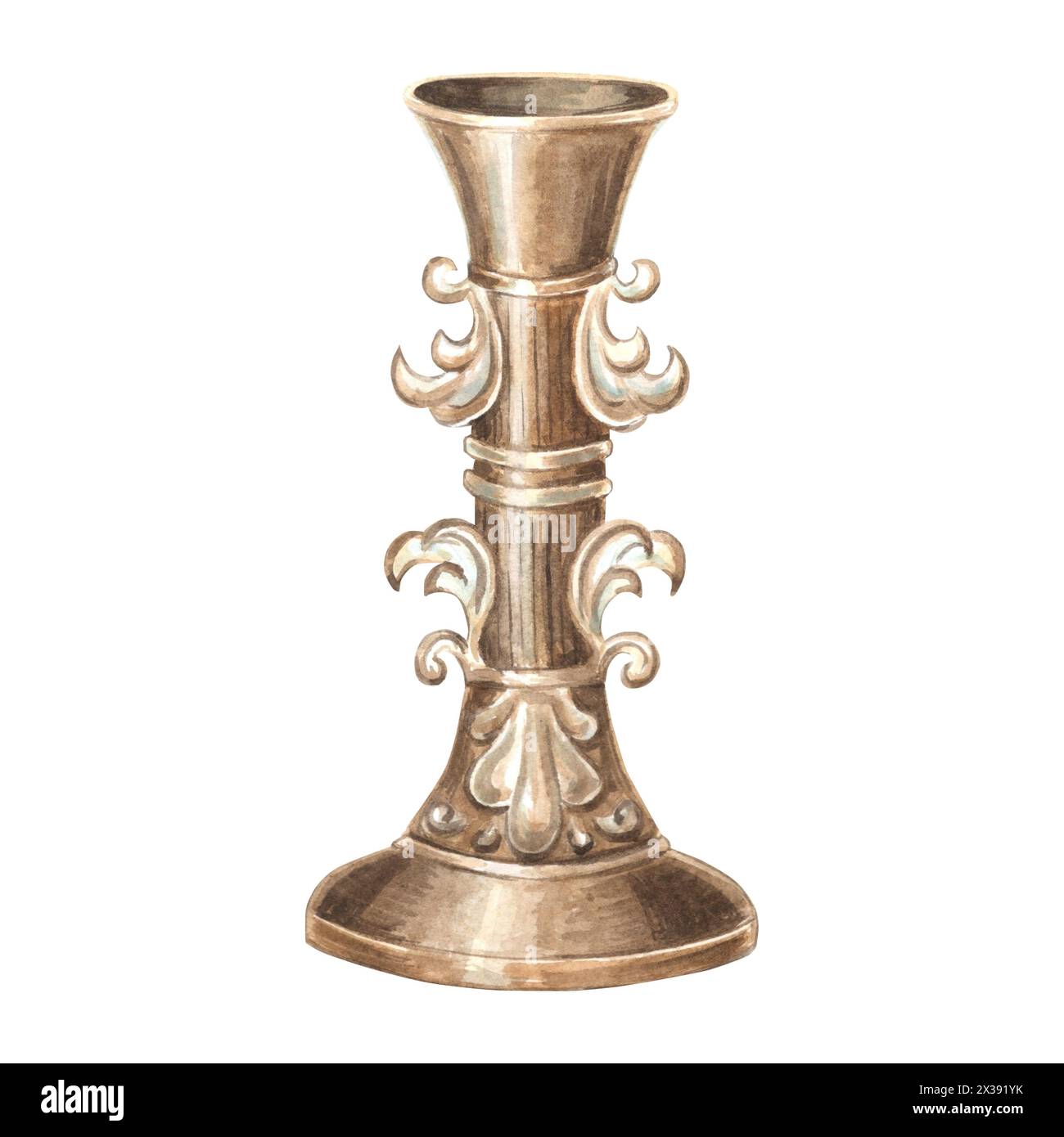 Chandelier dans un style vintage. Porte-bougie bronze, laiton, cuivre. Illustration d'aquarelle dessinée à la main. Lampe antique, accessoires. Modèle isolé pour Banque D'Images