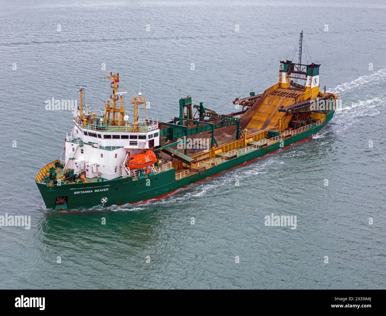 Britannia Beaver est une drague à trémie exploitée par Brett Aggregates. Banque D'Images