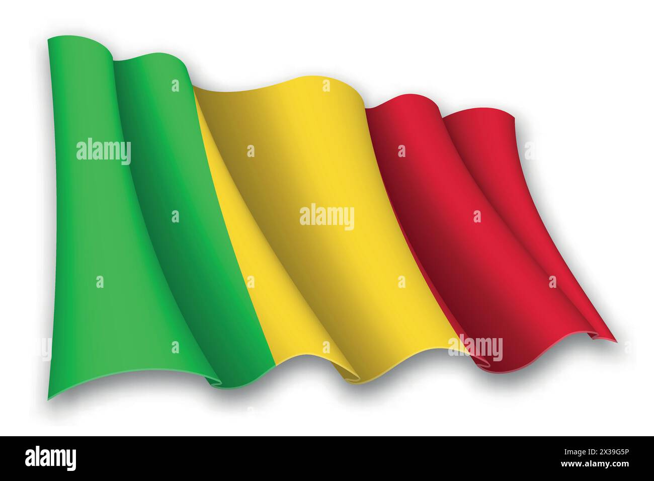 Drapeau agitant réaliste du Mali isolé sur fond blanc Illustration de Vecteur