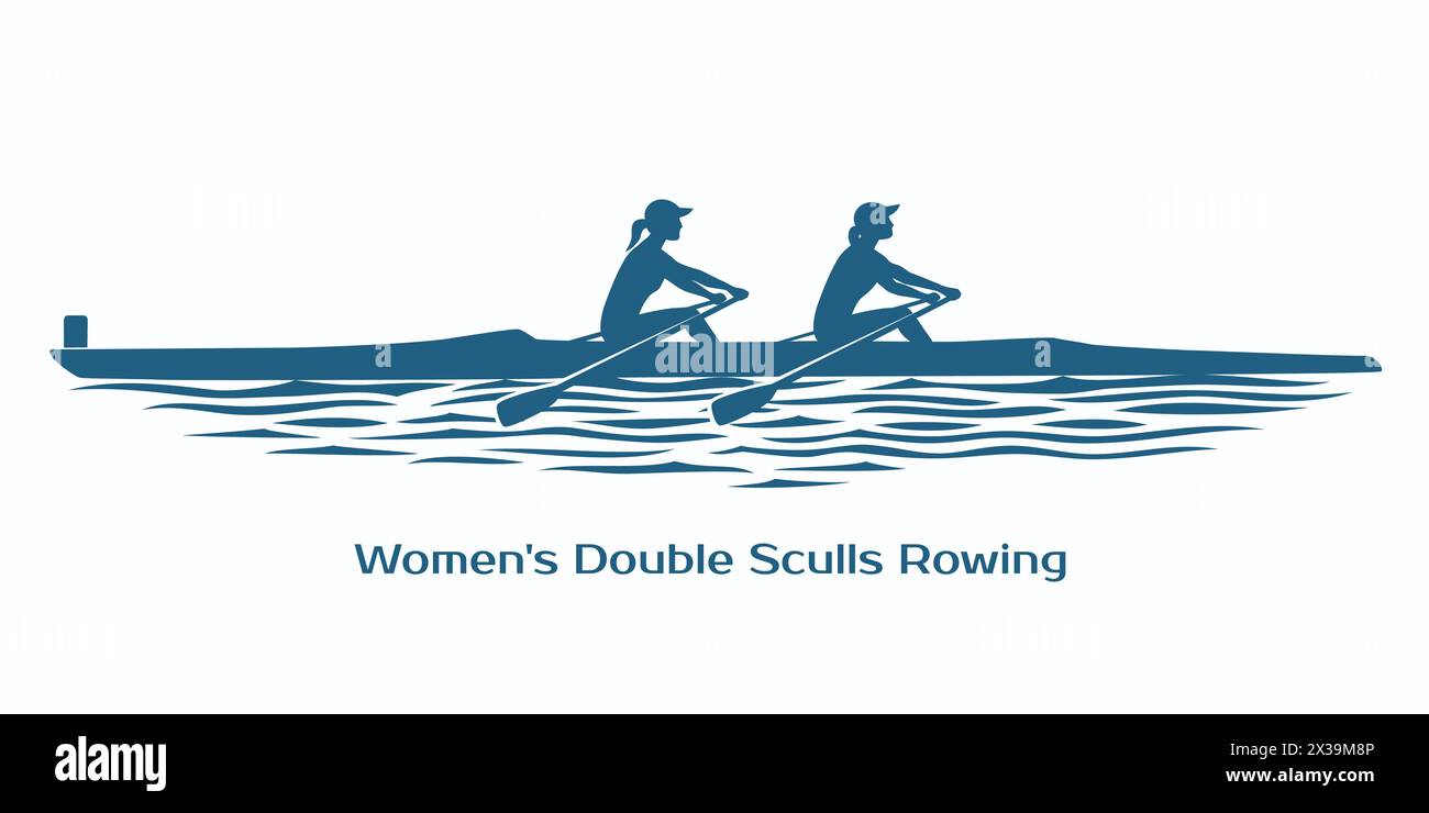 Deux sportives avec des rames en coquilles. Aviron double Sculls pour femmes. Illustration de Vecteur