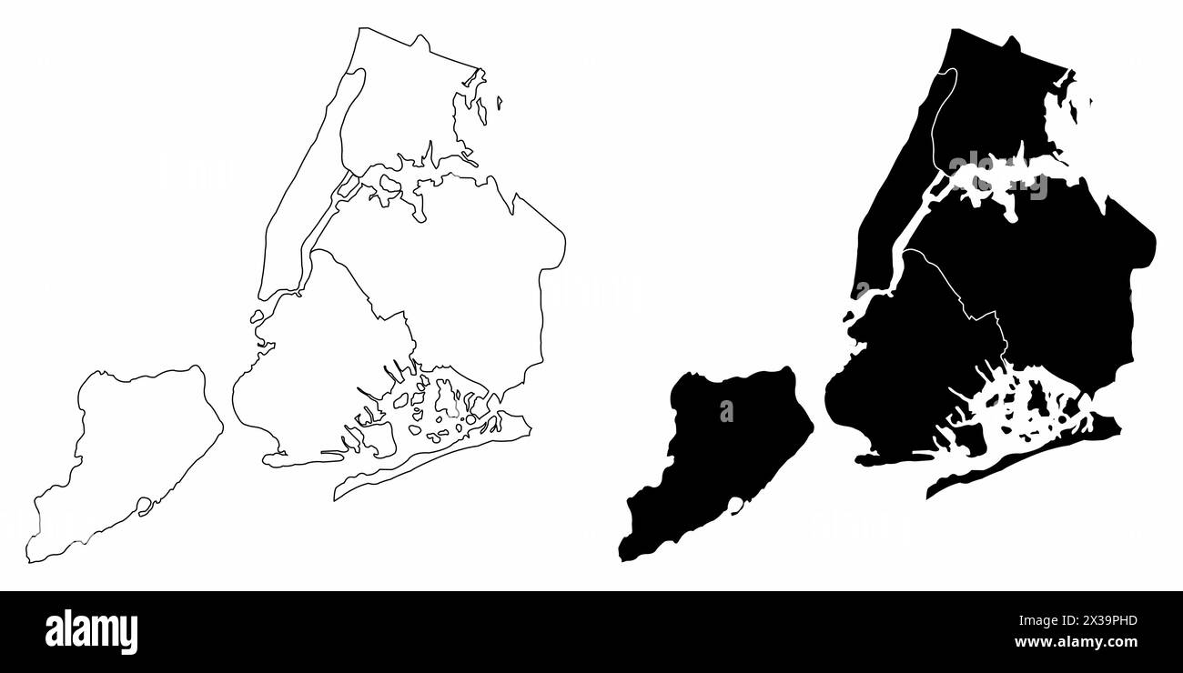 Les cartes administratives en noir et blanc de la ville de New York, États-Unis Illustration de Vecteur