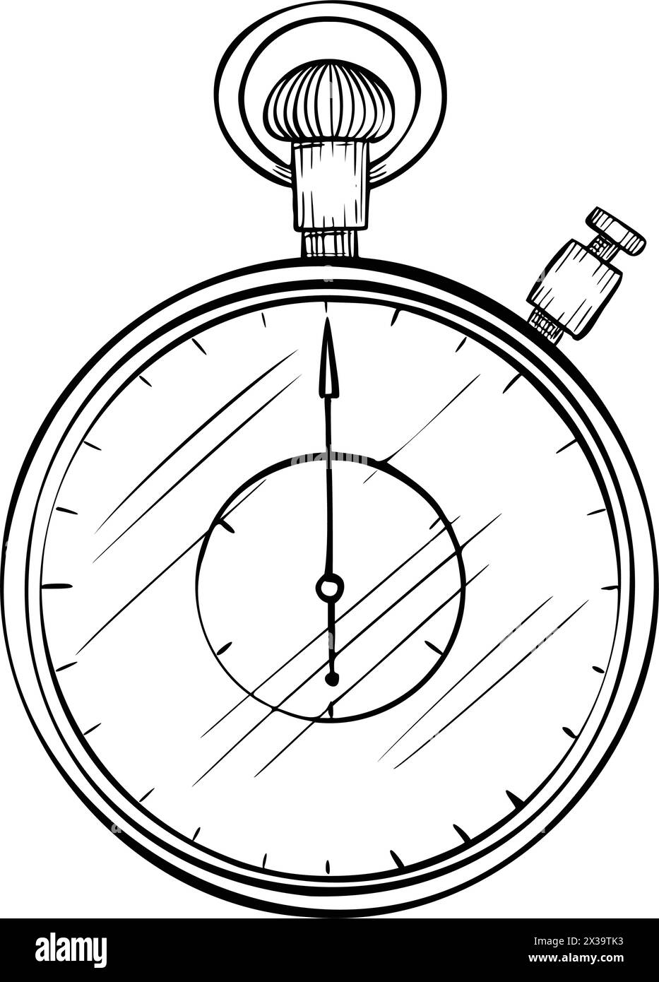 Chronomètre pour chronométrage. Illustration vectorielle de chronomètre sur fond isolé. Dessin de minuterie pour icône dans le style linéaire. Croquis d'horloge vintage pour compétitions sportives peint par des encres noires. Illustration de Vecteur