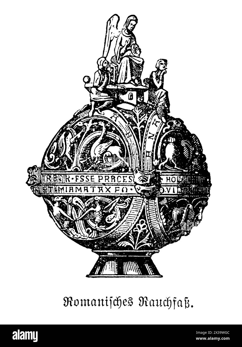 Un thurible romain antique est un brûleur d'encens cérémoniel utilisé dans les rites religieux et les rituels domestiques. Généralement fabriqués à partir de bronze ou d'autres métaux, ces cuirassés présentent souvent des dessins élaborés, y compris des figures mythologiques, des animaux et des motifs géométriques complexes. Utilisés sous l'Empire romain, les thuribles étaient une partie essentielle des cérémonies religieuses publiques et du culte privé, destinés à porter la fumée de l'encens sacré aux dieux, symbolisant la prière et l'invocation divine. Ces artefacts donnent un aperçu des pratiques religieuses et de la vie quotidienne des Romains antiques Banque D'Images