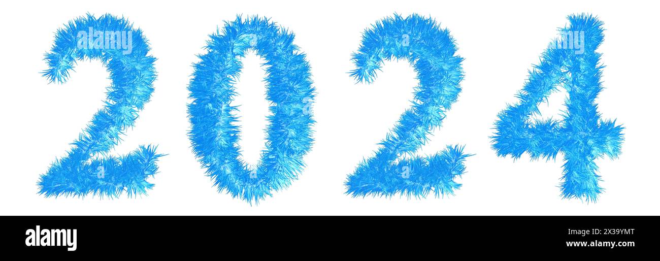 Concept conceptuel 2024 année faite de symbole d'herbe glacée bleu isolé sur fond blanc. illustration 3d comme métaphore de l'avenir, de la nature, de l'environnement Banque D'Images
