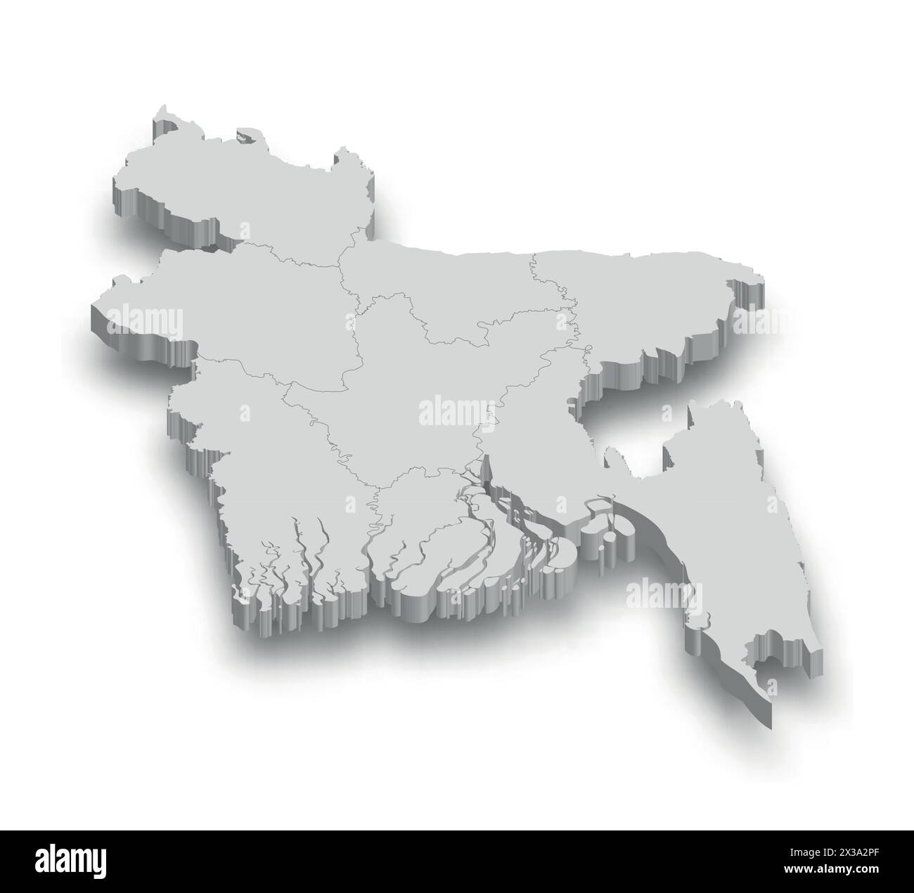 3d Bangladesh carte blanche avec des régions isolées sur fond blanc Illustration de Vecteur