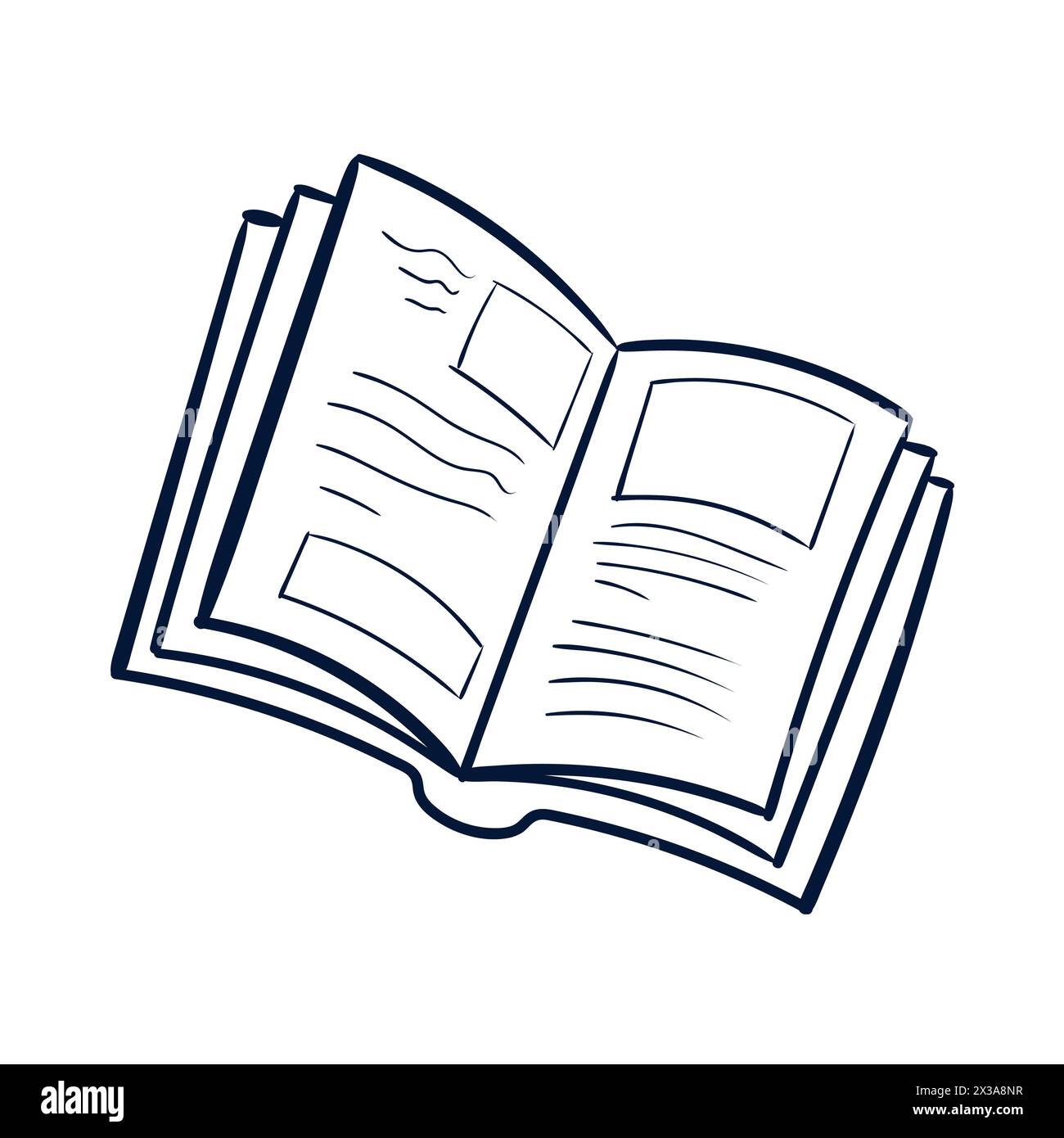 Book Scribble Line. Livre scolaire dessiné à la main Scribble Doodle vecteur. Dessin de gribouillage. Illustration de Vecteur