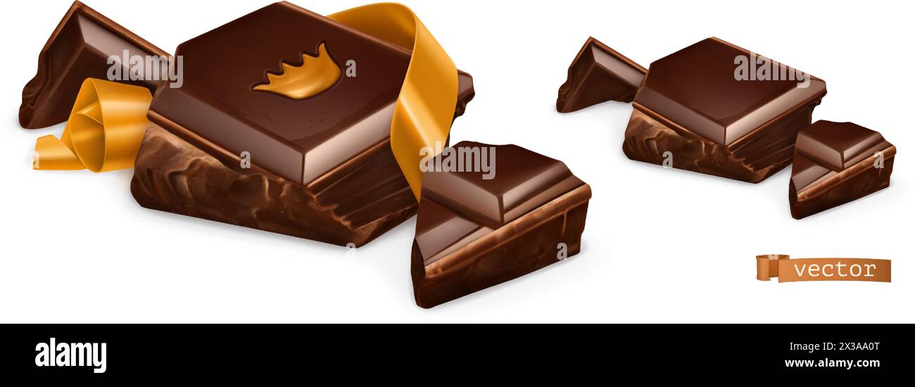 Morceaux de chocolat avec de l'or. objets réalistes vectoriels 3d. Illustration de Vecteur