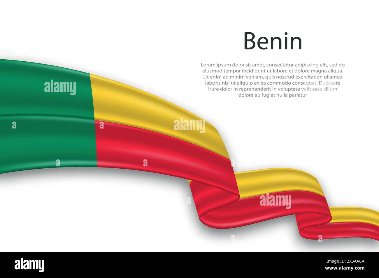 Élégant drapeau de représentation abstraite ondulée du Bénin, coulant sur un fond blanc avec un texte de substitution Illustration de Vecteur Élégant drapeau de représentation abstraite ondulée du Bénin, coulant sur un fond blanc avec un texte de substitution Illustration de Vecteur
