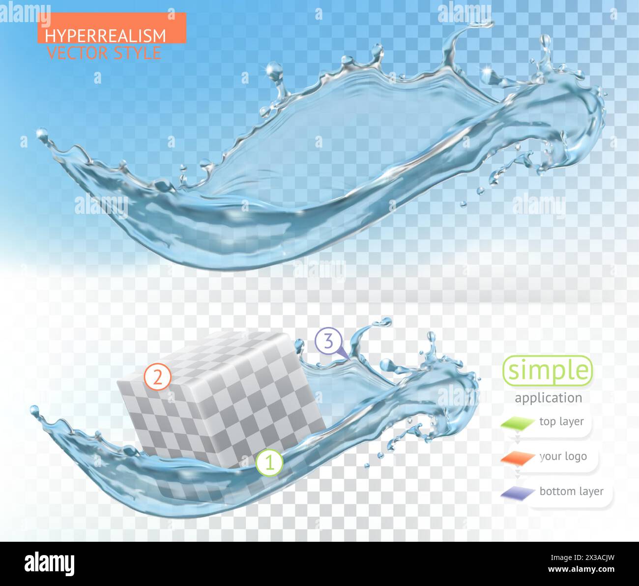 Éclaboussure d'eau avec transparent. objet réaliste vectoriel 3d. Illustration de Vecteur