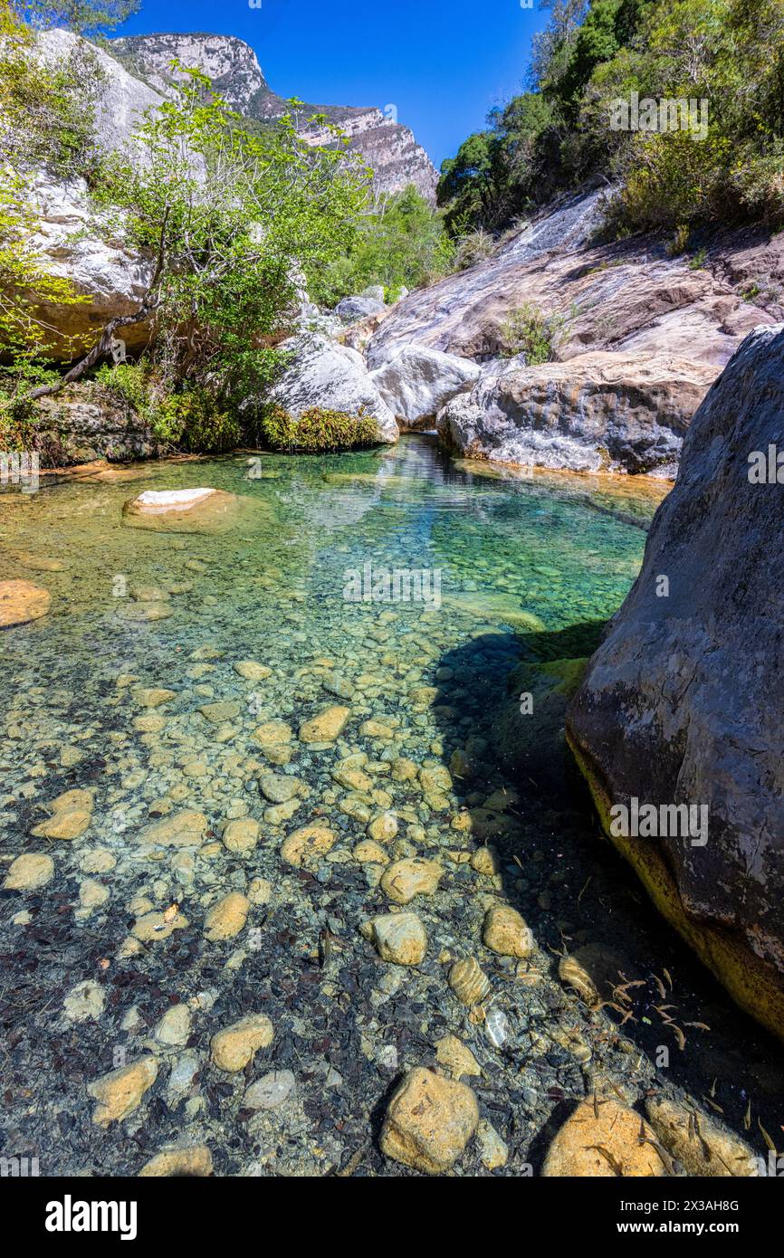 Paysage de montagnes verdoyantes à Sadernes, Catalogne, Espagne Banque D'Images