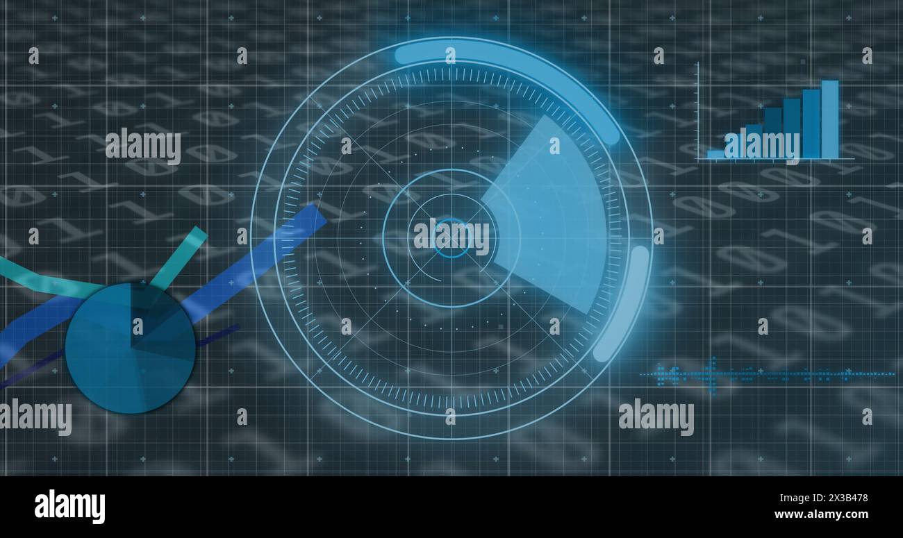 Image de la numérisation de l'oscilloscope, du traitement des données et des numéros de codage binaire changeant Banque D'Images