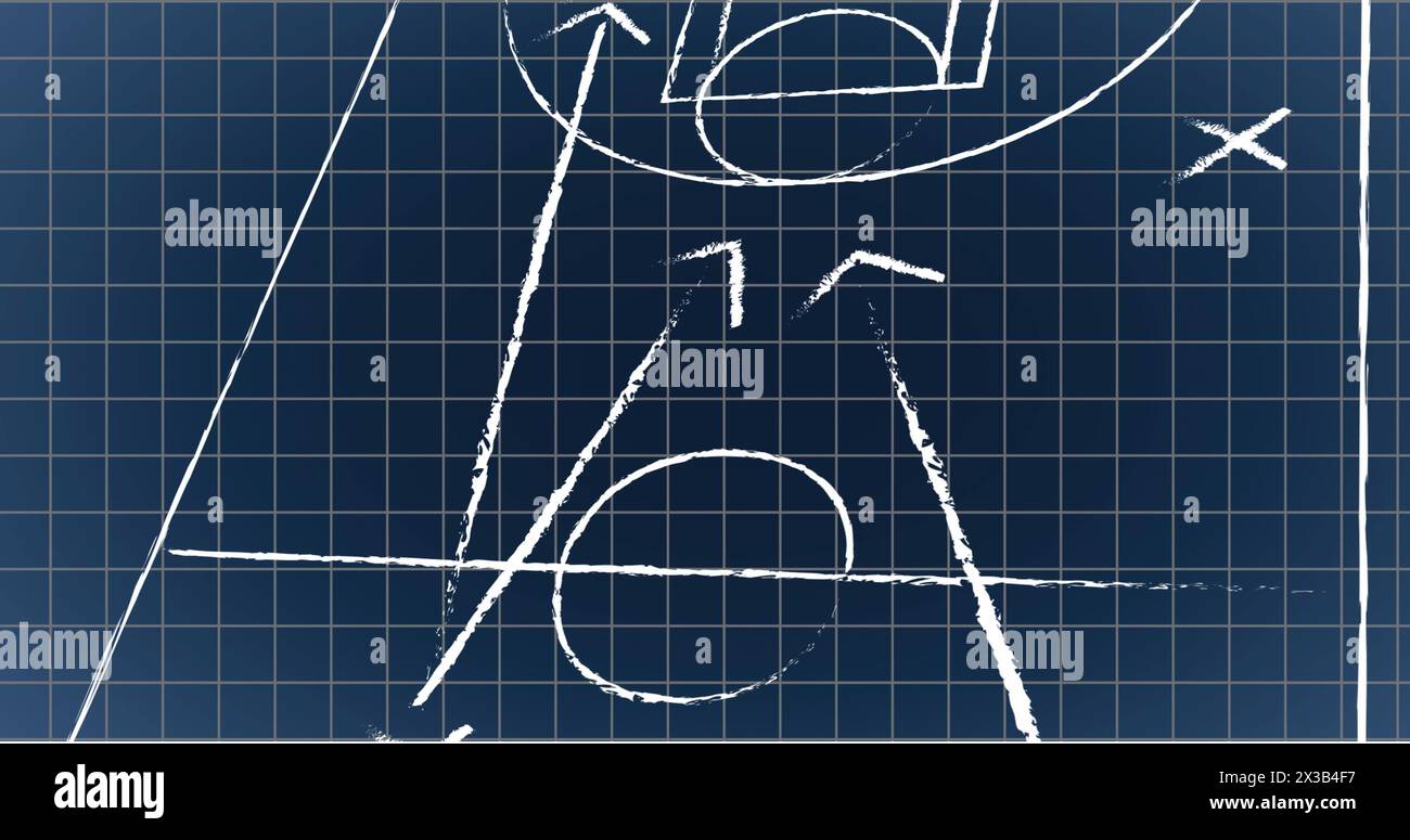 Image de flèche et x avec des cercles sur le terrain de sport sur le motif de grille sur fond noir Banque D'Images